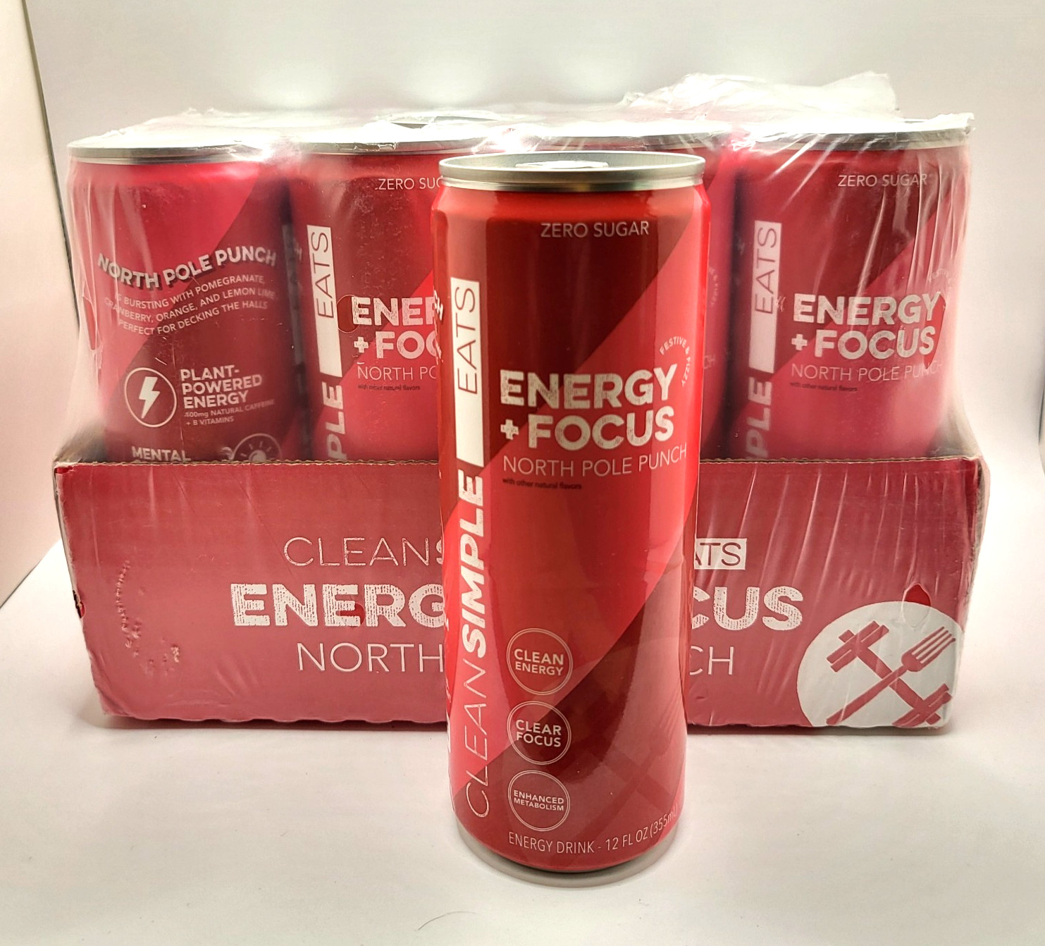 Clean Simple Eats 12 PACK Energy + Focus NORTH POLE PUNCH 12 oz cans x12 Pk
