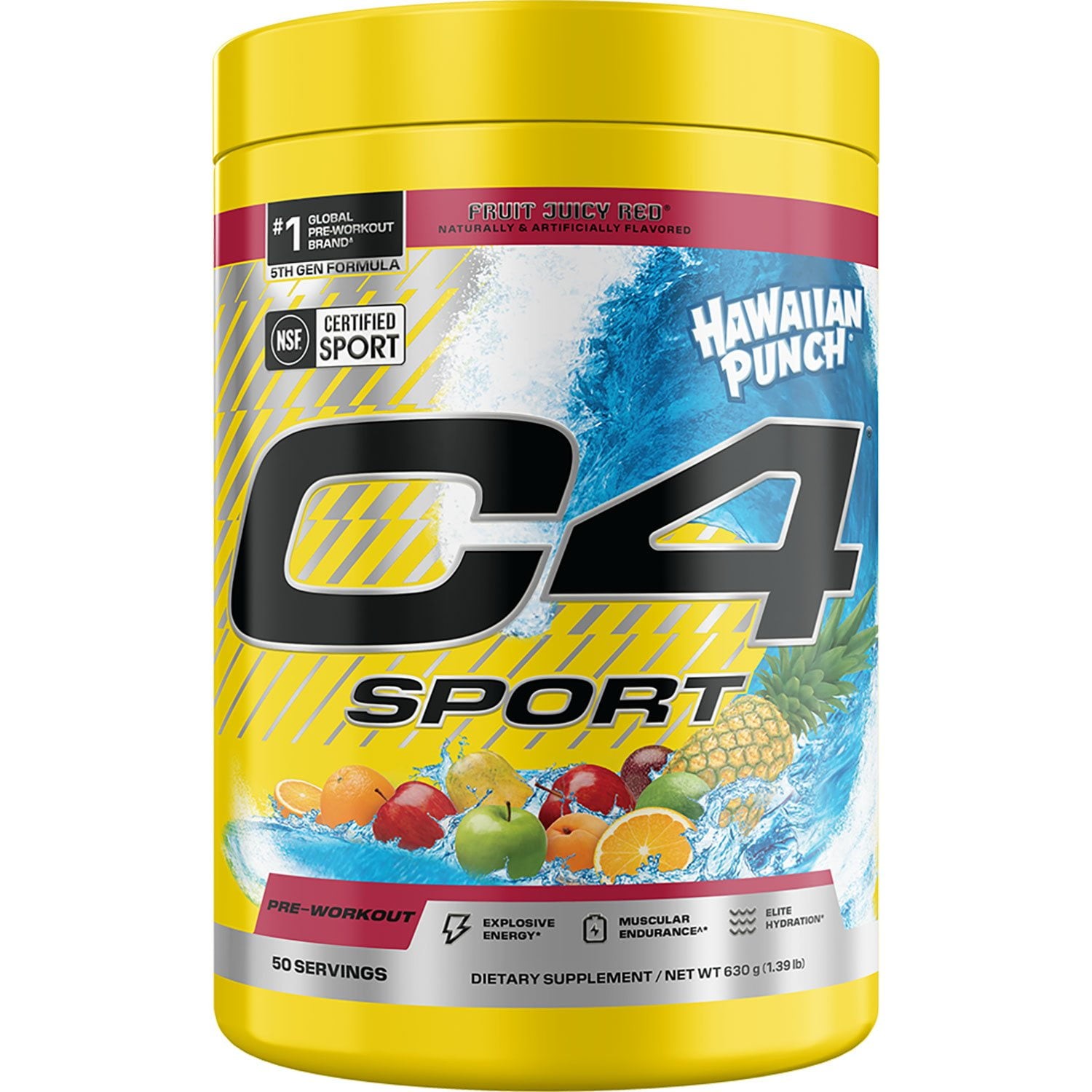 C4 Sport Pre-Workout Powder, Hawaiian Punch Fruit Juicy Red 1.39 lbs 50 Servings