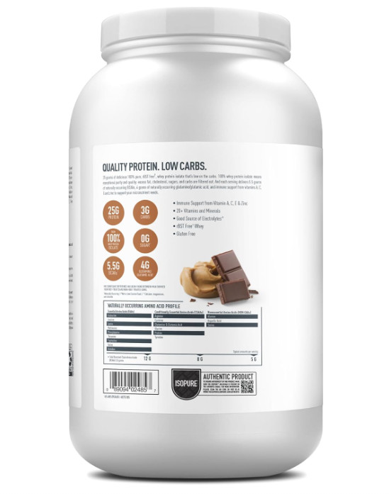 Isopure Low Carb Whey Protein Isolate, Chocolate Peanut Butter, 3lb, 40 Servings