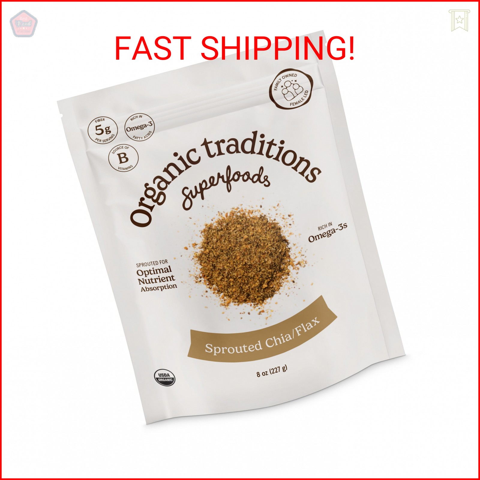 Organic Traditions Sprouted Chia Seeds and Flax Seed Powder, Non-GMO Superfood,