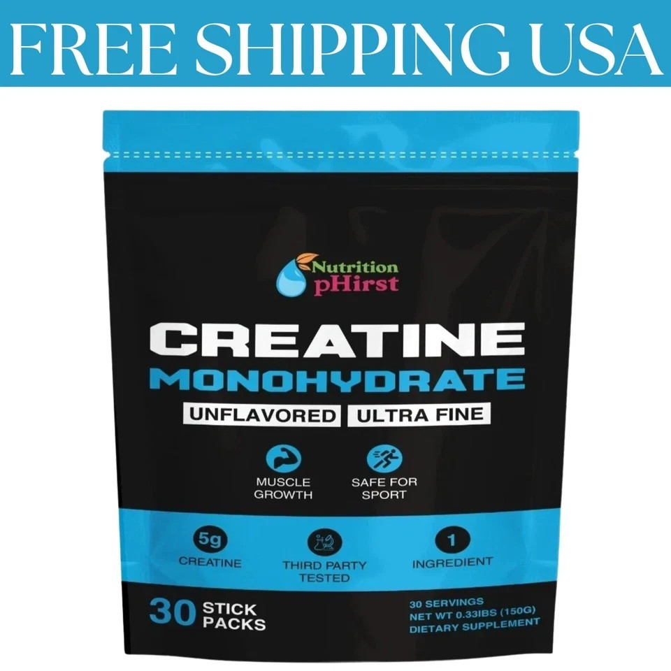 Creatine Monohydrate Sticks Muscle Gain 5000mg Per Serv (5g) 30 Sticks Powder US