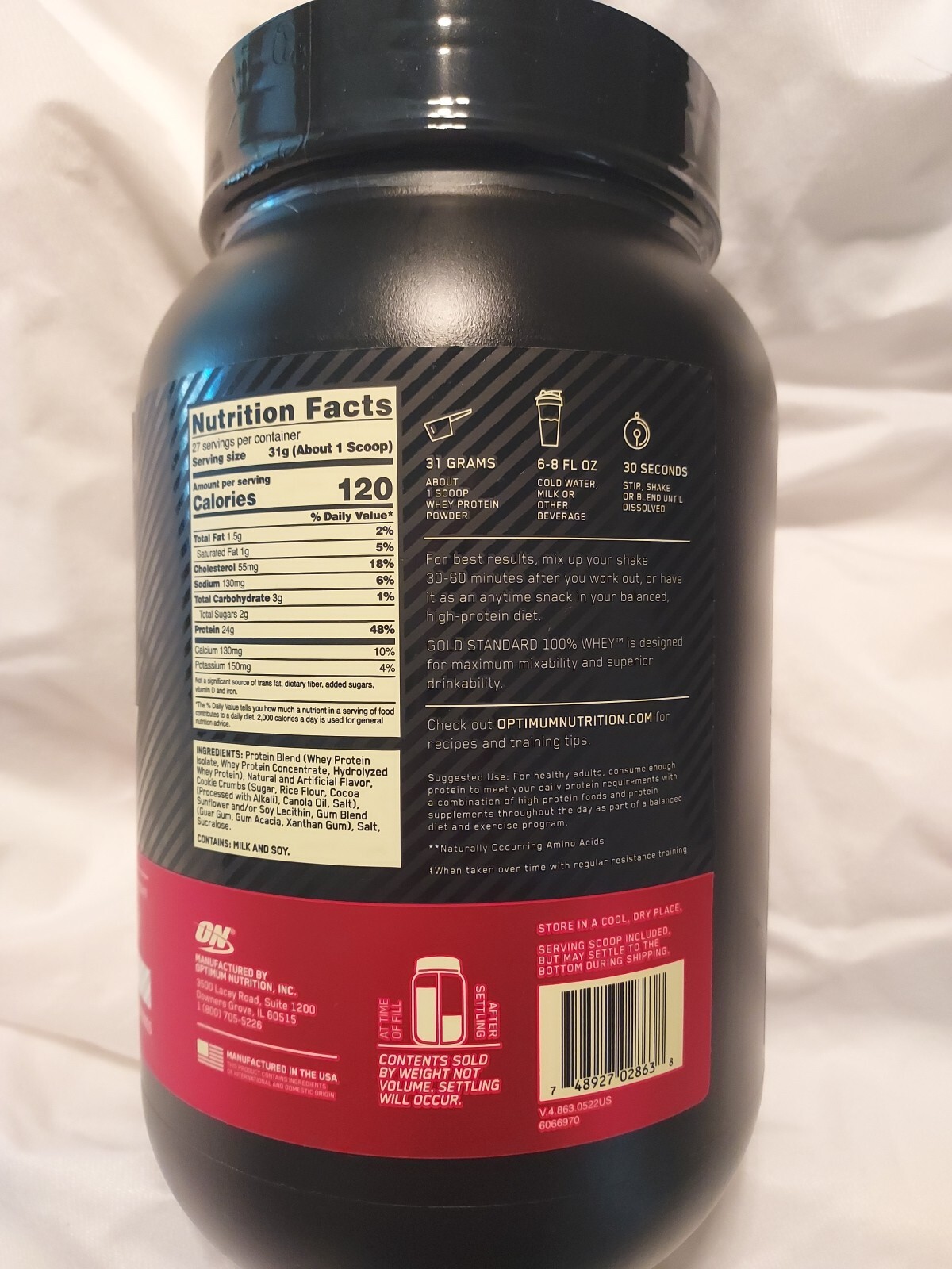 Optimum Nutrition Gold Standard 100% Whey, Cookies & Cream, 1.85lb, 27 servings