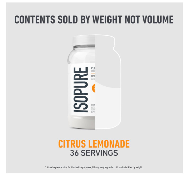 Isopure Clear Whey Isolate Protein Citrus Lemonade, 36 Servings, 1.9 lb
