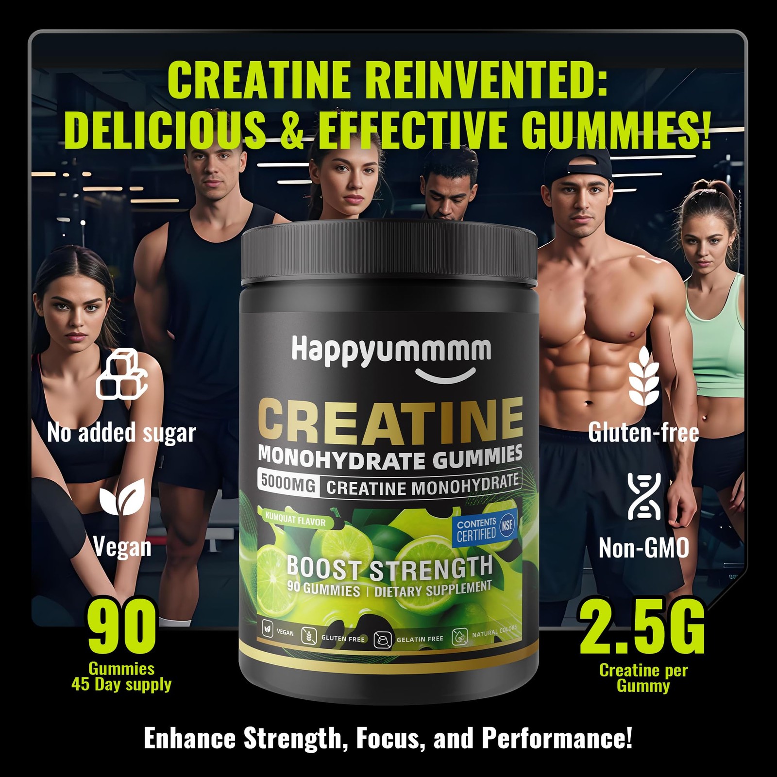 Creatine Monohydrate Gummies, NSF Certified, 5g Dose for Men & Women to Suppo…
