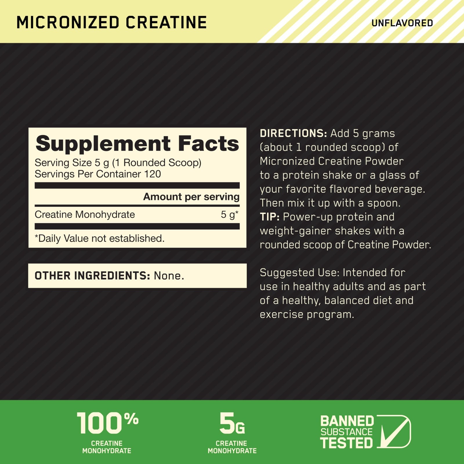 Micronized Creatine Monohydrate Powder – 5g Per Serving, Supports Strength & Rec