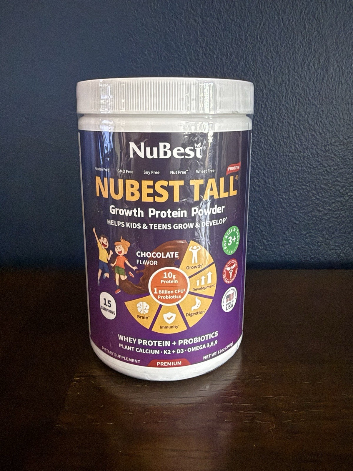 NuBest Tall Premium Kids Growth Protein Powder Chocolate Flavor 12 Oz