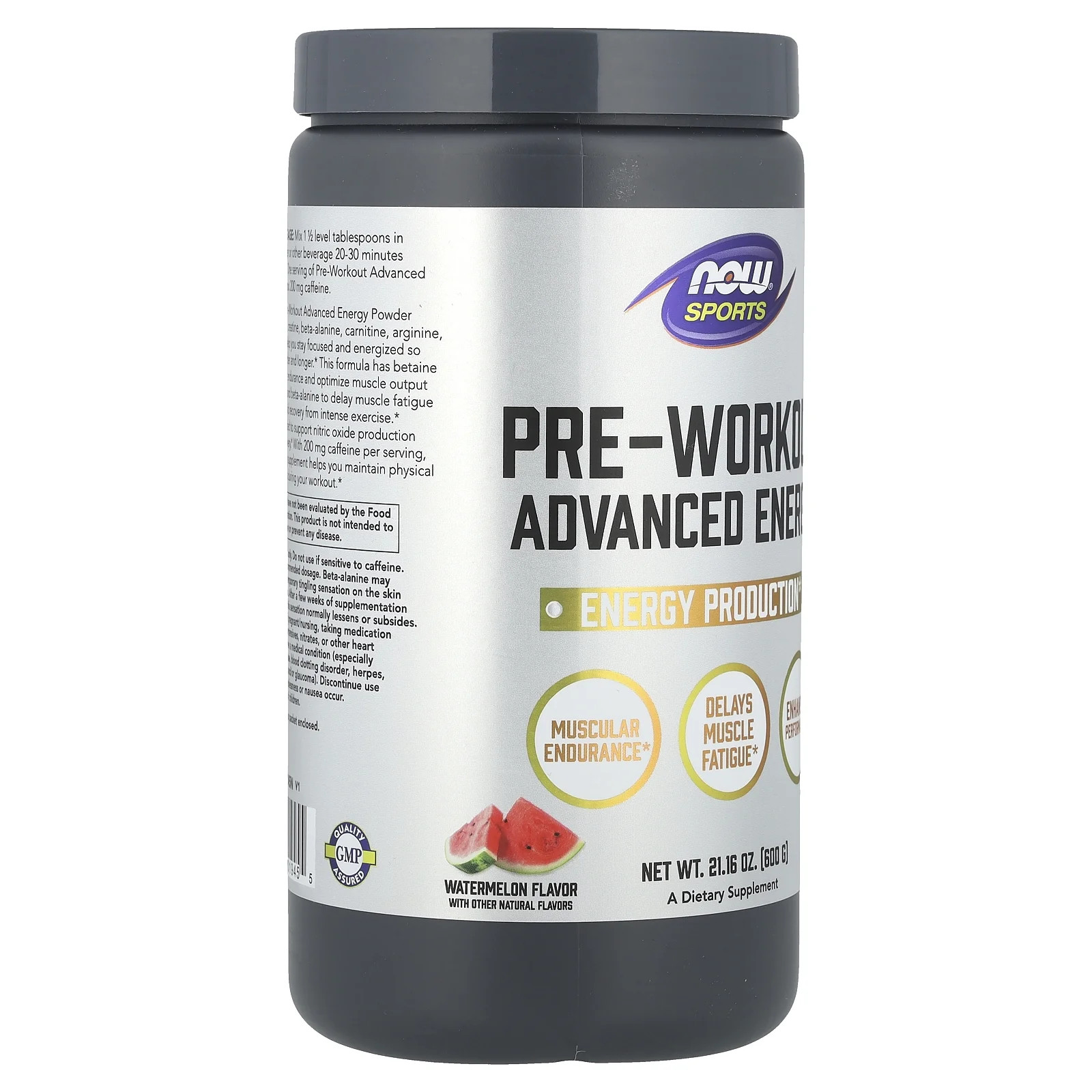 Sports, Pre-Workout Advanced Energy, Watermelon, 21.16 Oz (600 G)
