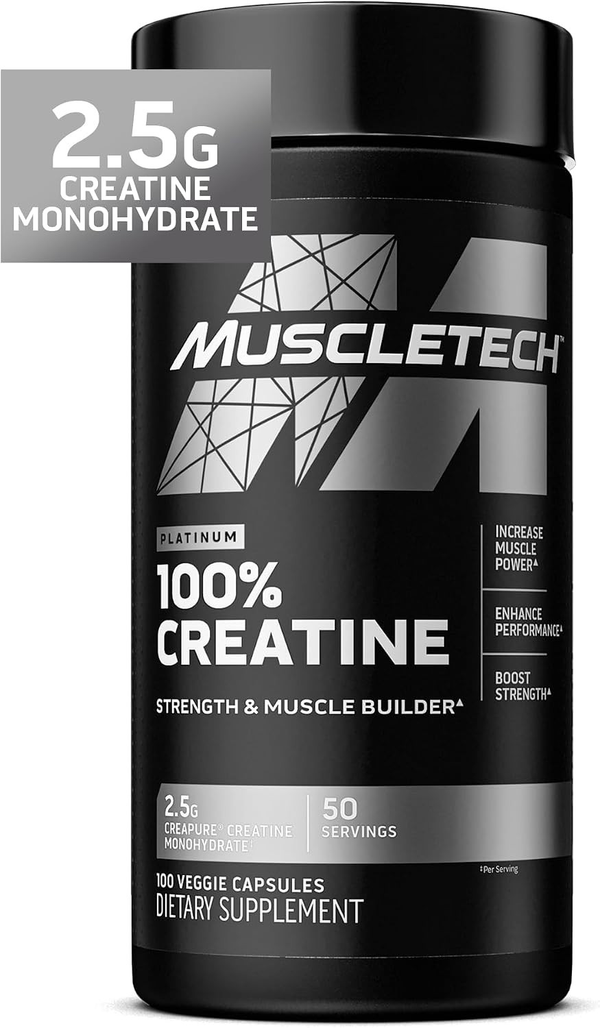 Platinum Creapure Creatine Monohydrate Capsules – 100 Veggie Pills for Strength