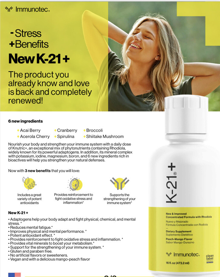Immunotec K- 21 + X3 Bottles 16 fl.oz Bundle Pack Brand New Sugar Free