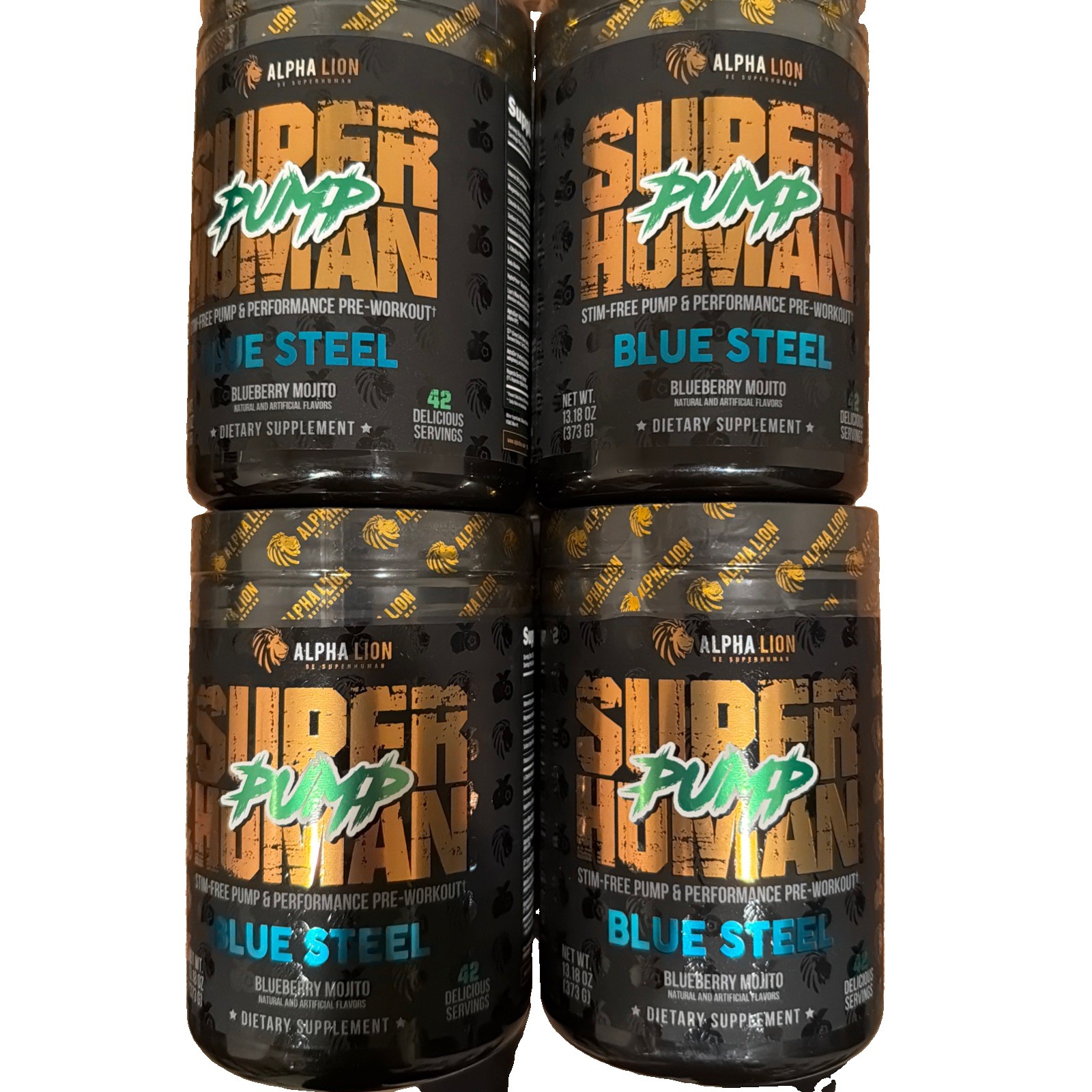 4 x Alpha Lion Super Human PUMP Stim-Free Nitric Oxide 42 Srv Blue Steel DEAL 🔥
