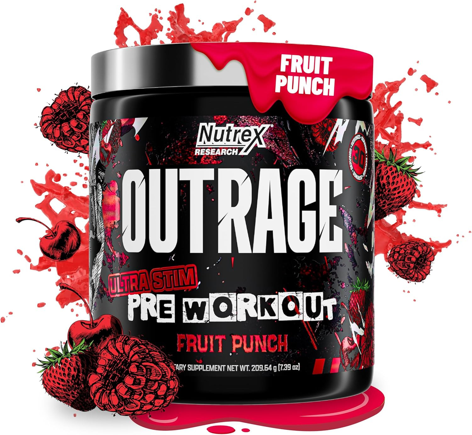 Outrage Ultra HIGH STIM Pre-Workout Powder for Men Fruit Punch | 400Mg Caffeine,