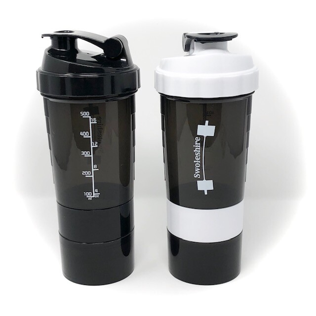 Swoleshire 3 in 1 Shaker Bottle 16 oz Steel Ball with Protein & Vitamin Storage