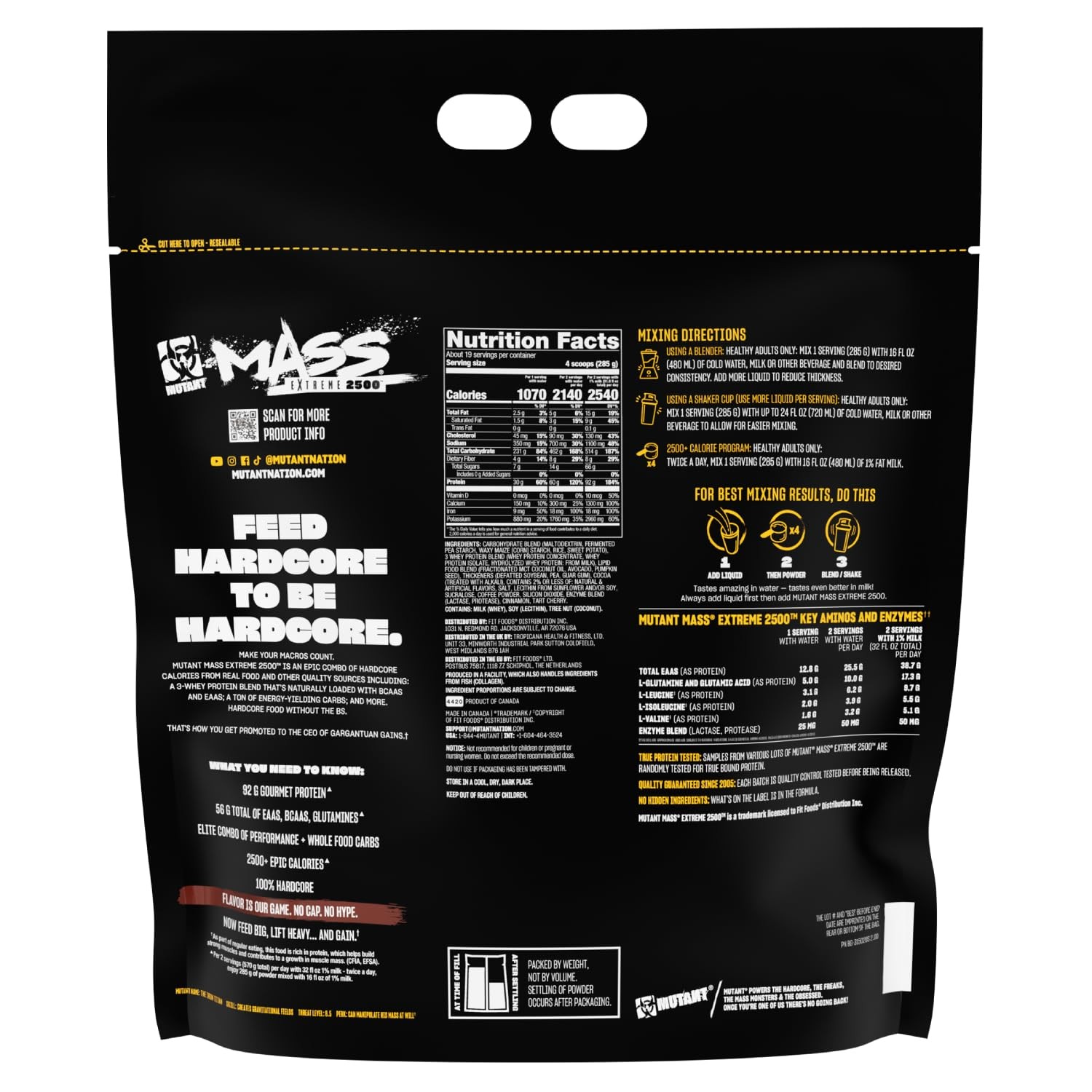 Mutant Mass Extreme 2500 – High Calorie Gainer Whey 12 Pound (Pack of 1)