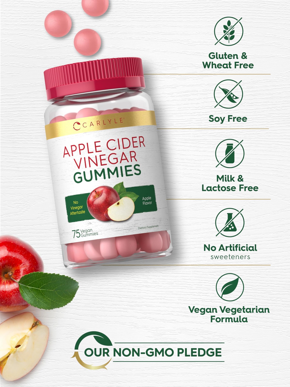 Carlyle Vegan Apple Cider Vinegar Gummies | 75 Count | 75 (Pack of 1)