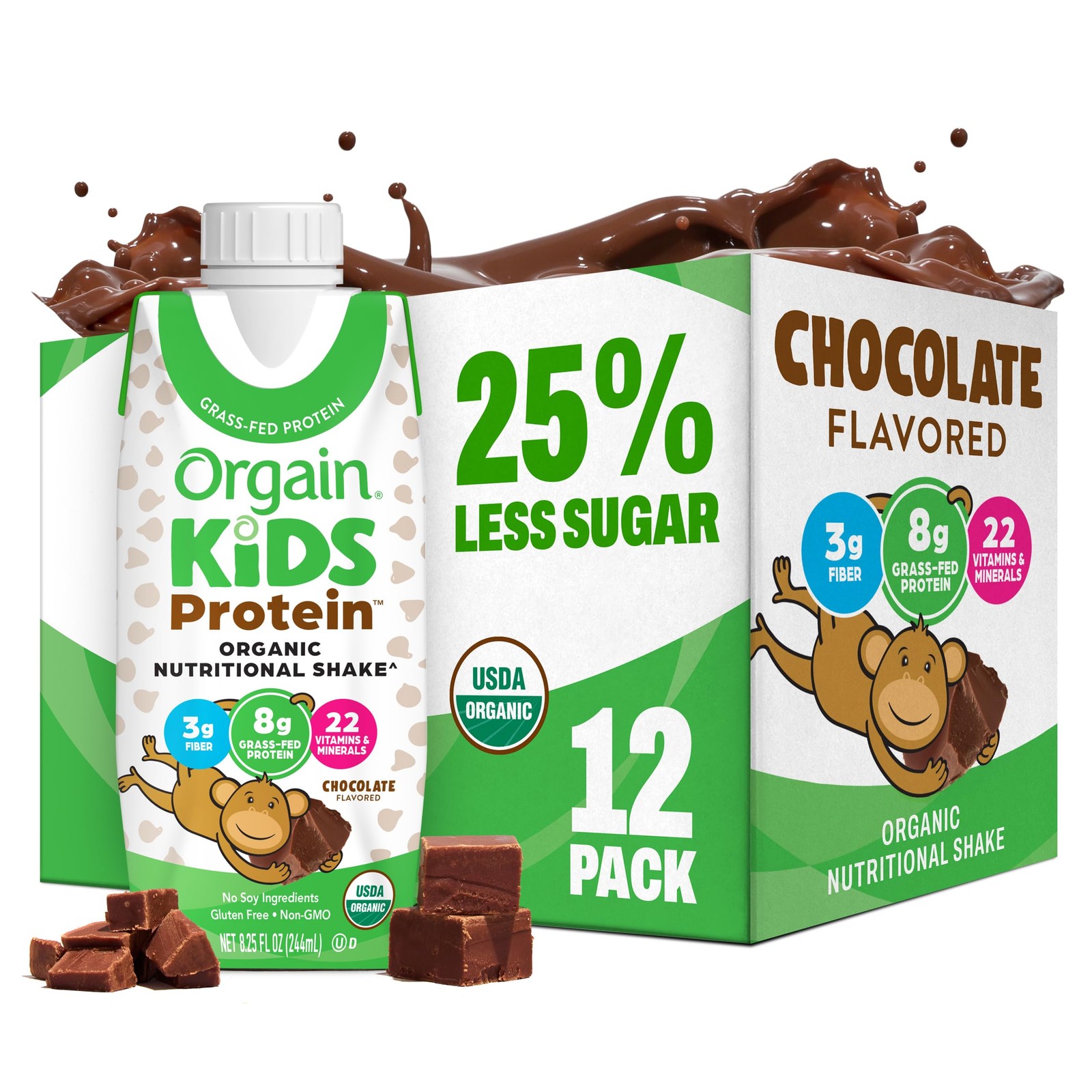 Orgain Organic Kids 8.25 Fl Oz (Pack of 12), Grass Fed Shakes