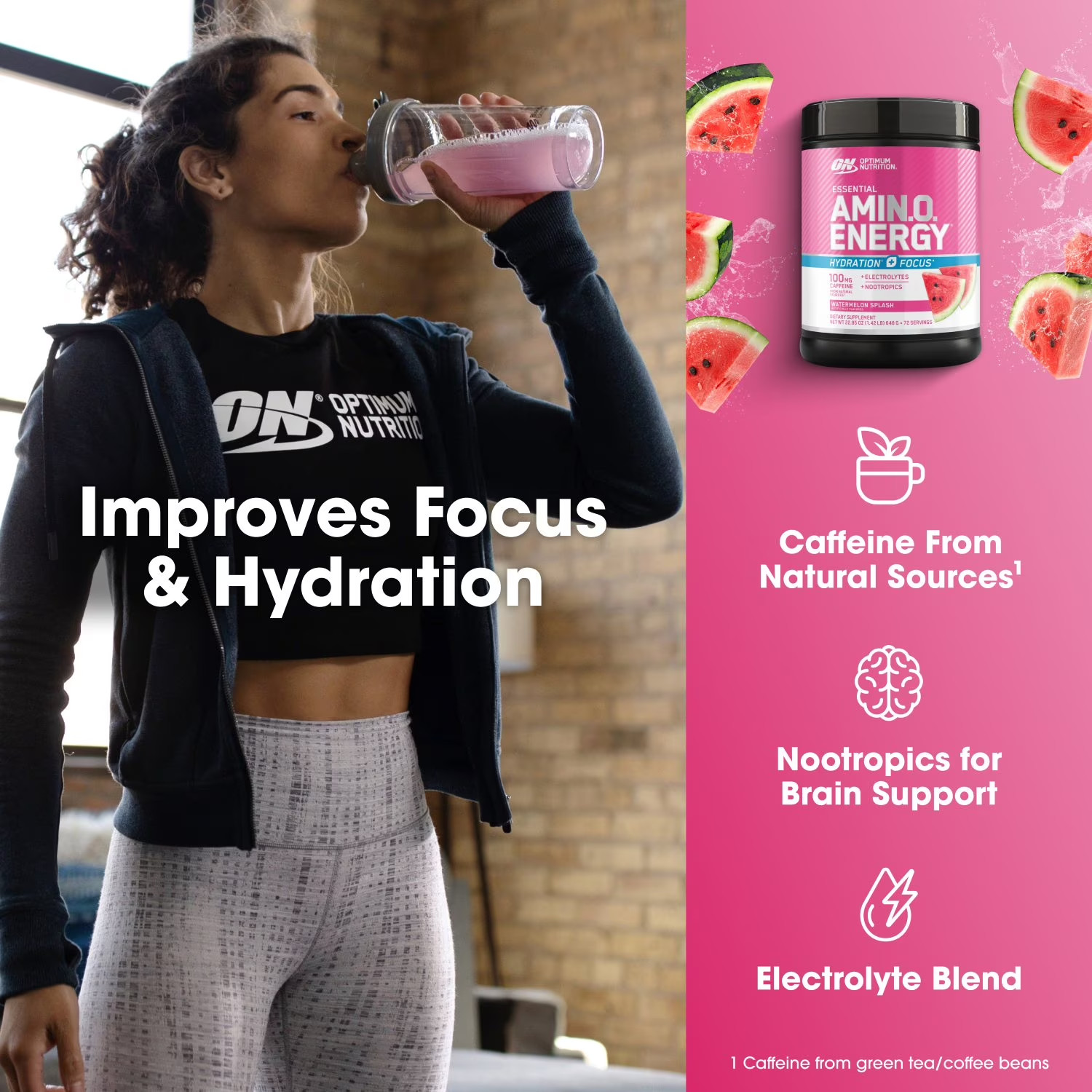 Optimum Nutrition Amino Energy Focus Pre Workout Watermelon 1.42 lbs. Free Ship