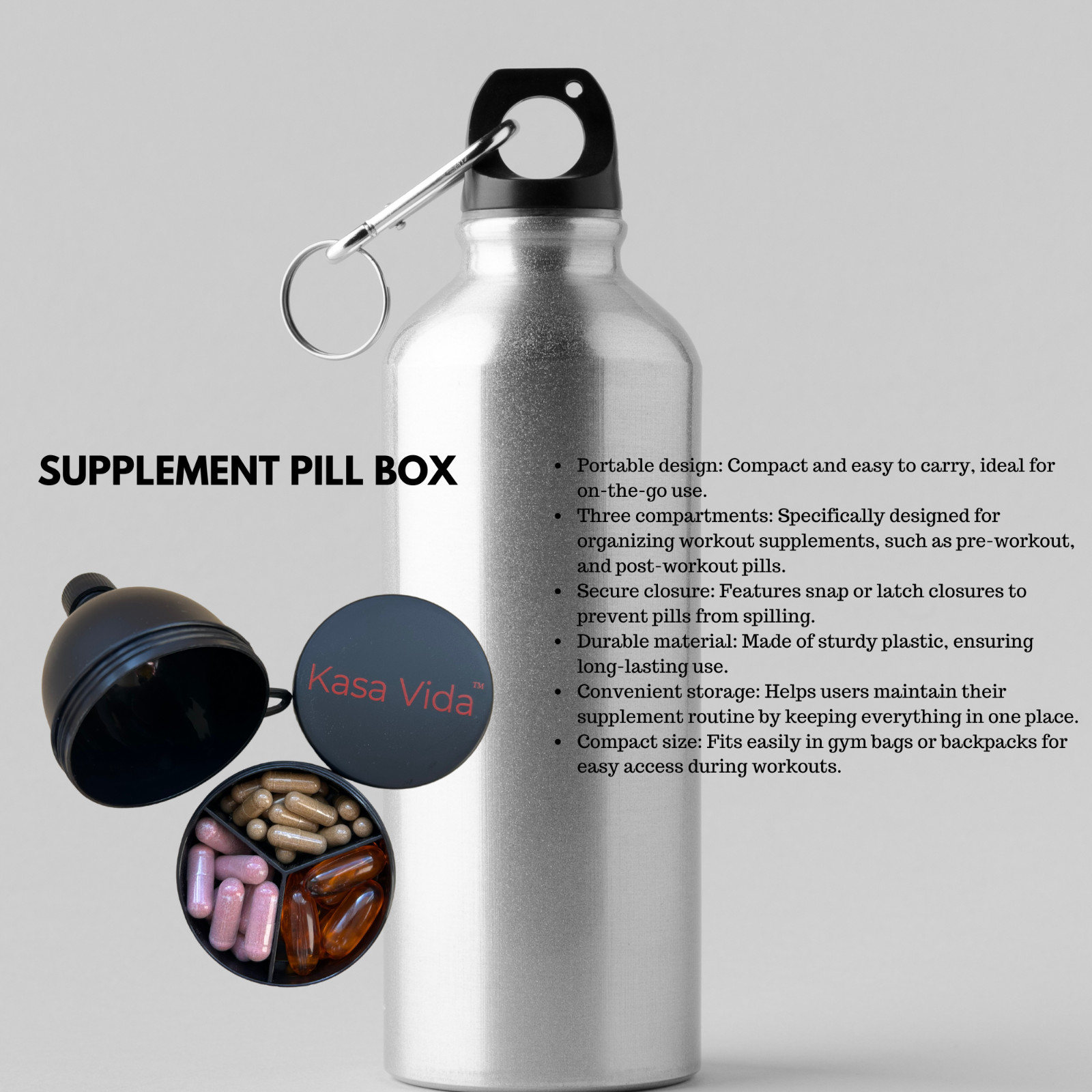 Bundle Of 2 Protein Powder Portable Funnels 2-in-1 Supplement Pill Box