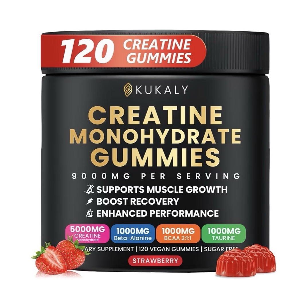 KUKALY Creatine Monohydrate Gummies 120ct Strawberry 5000mg Sugar Free Vegan