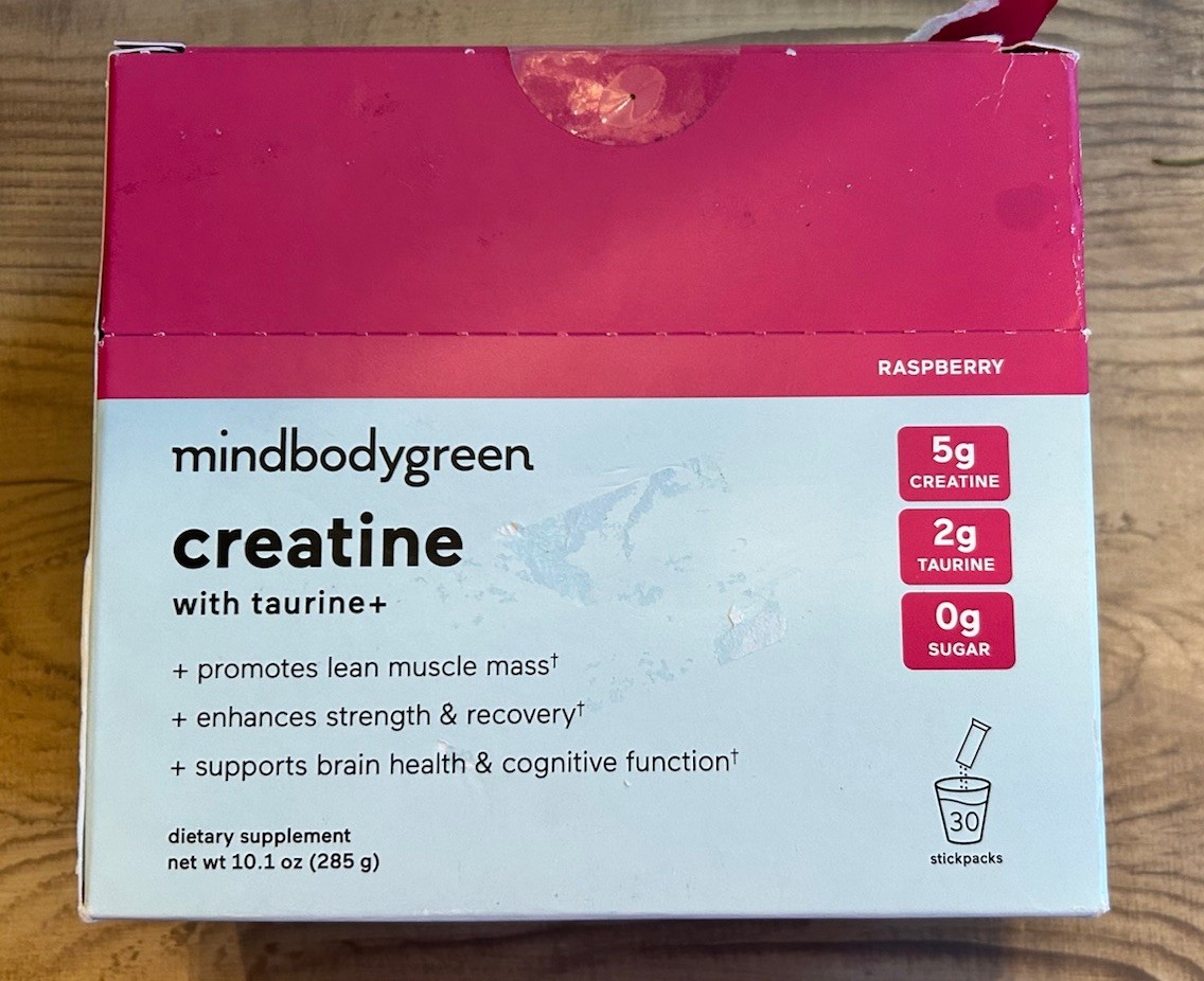 mindbodygreen 5g Creatine 2g Taurine 30 Sticks/Pack Raspberry Vegan Gluten-Free