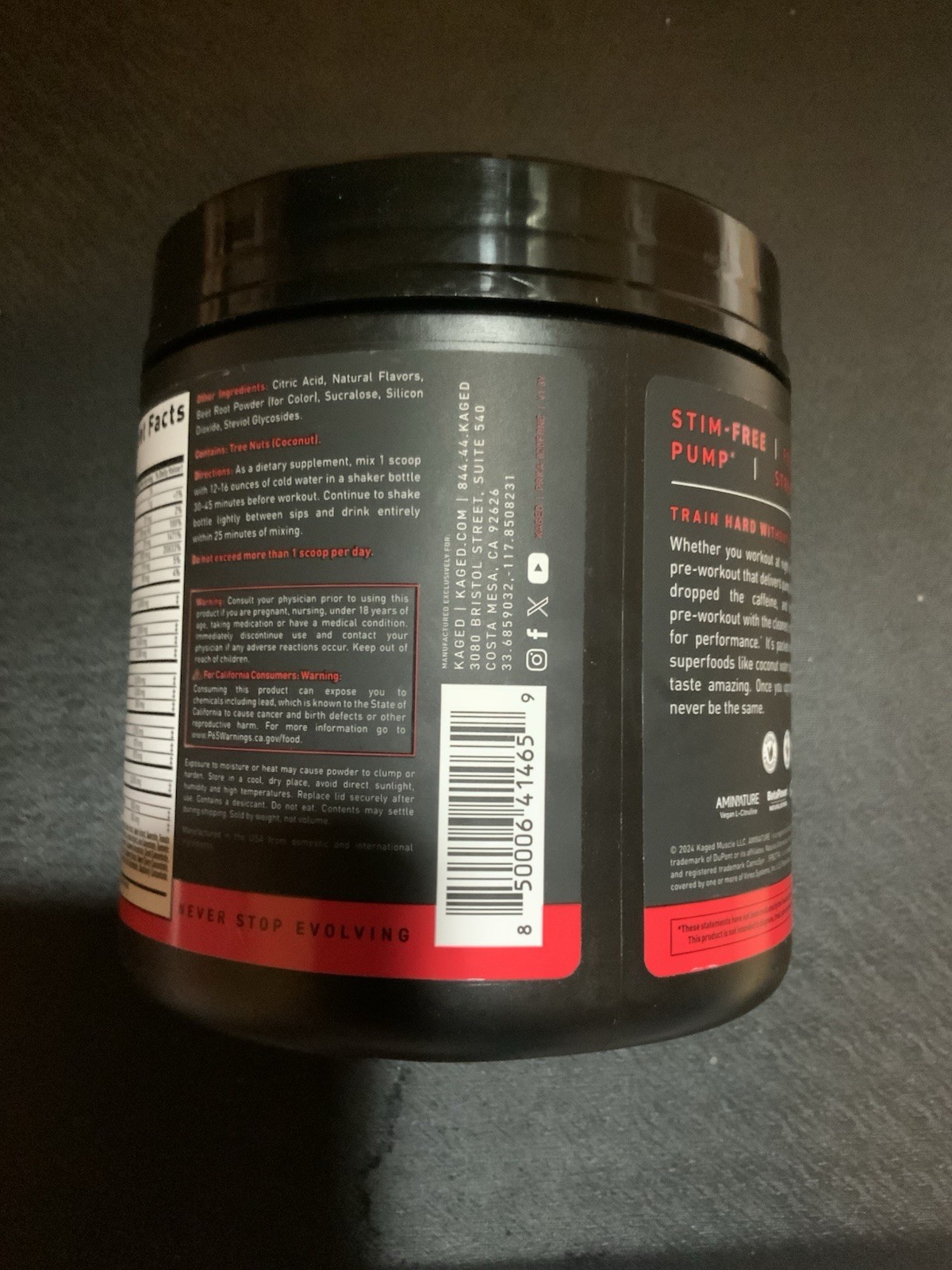 KAGED Pre-Workout Stim- Free Fruit Punch 1.23 lb (558g) SEALED New Exp 02/2027