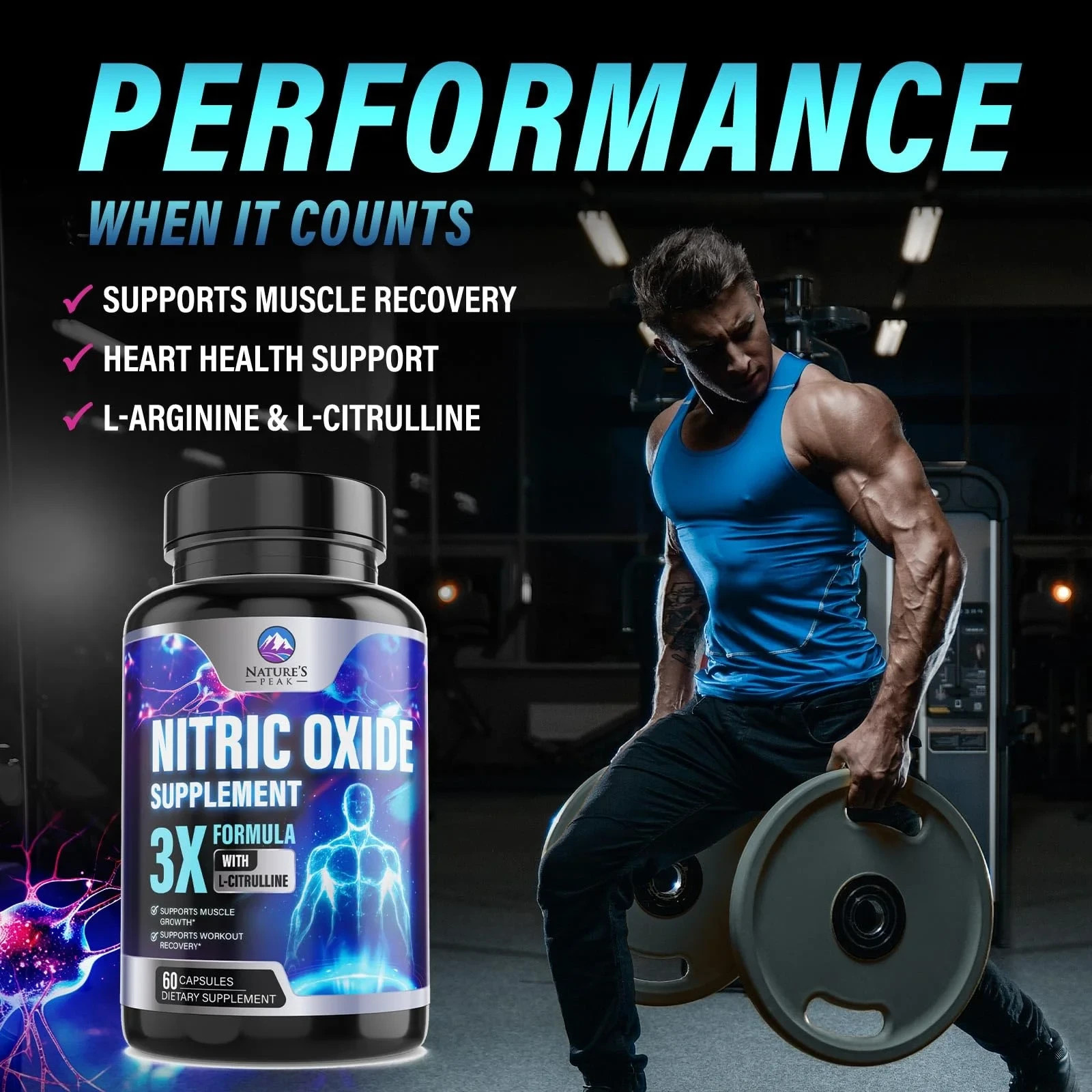 Nitric Oxide Booster 3000mg L-Arginine 3X Extra Strength Capsules