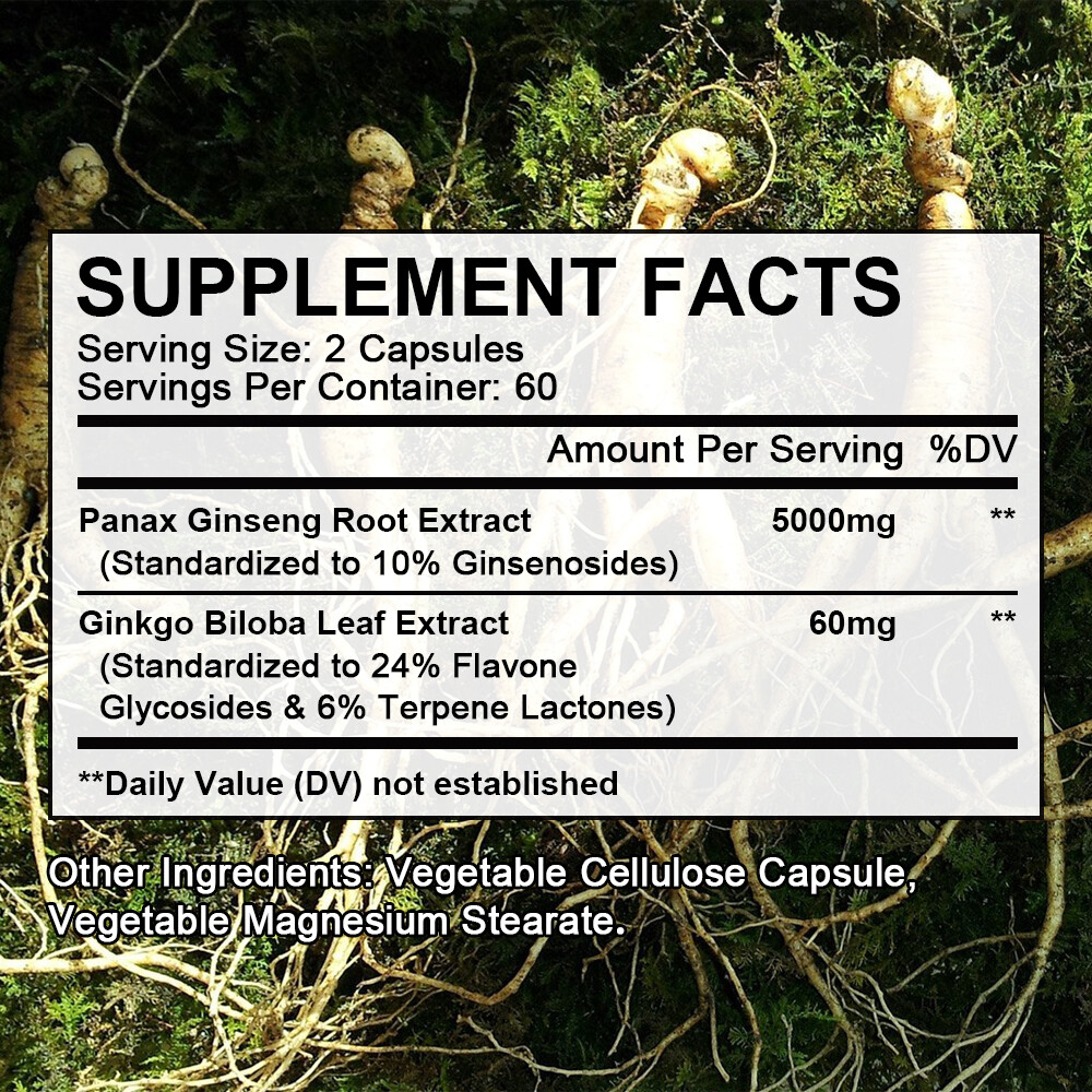 Ginseng + Ginkgo for Brain Function, Blood Circulation,Performance Energy Memory