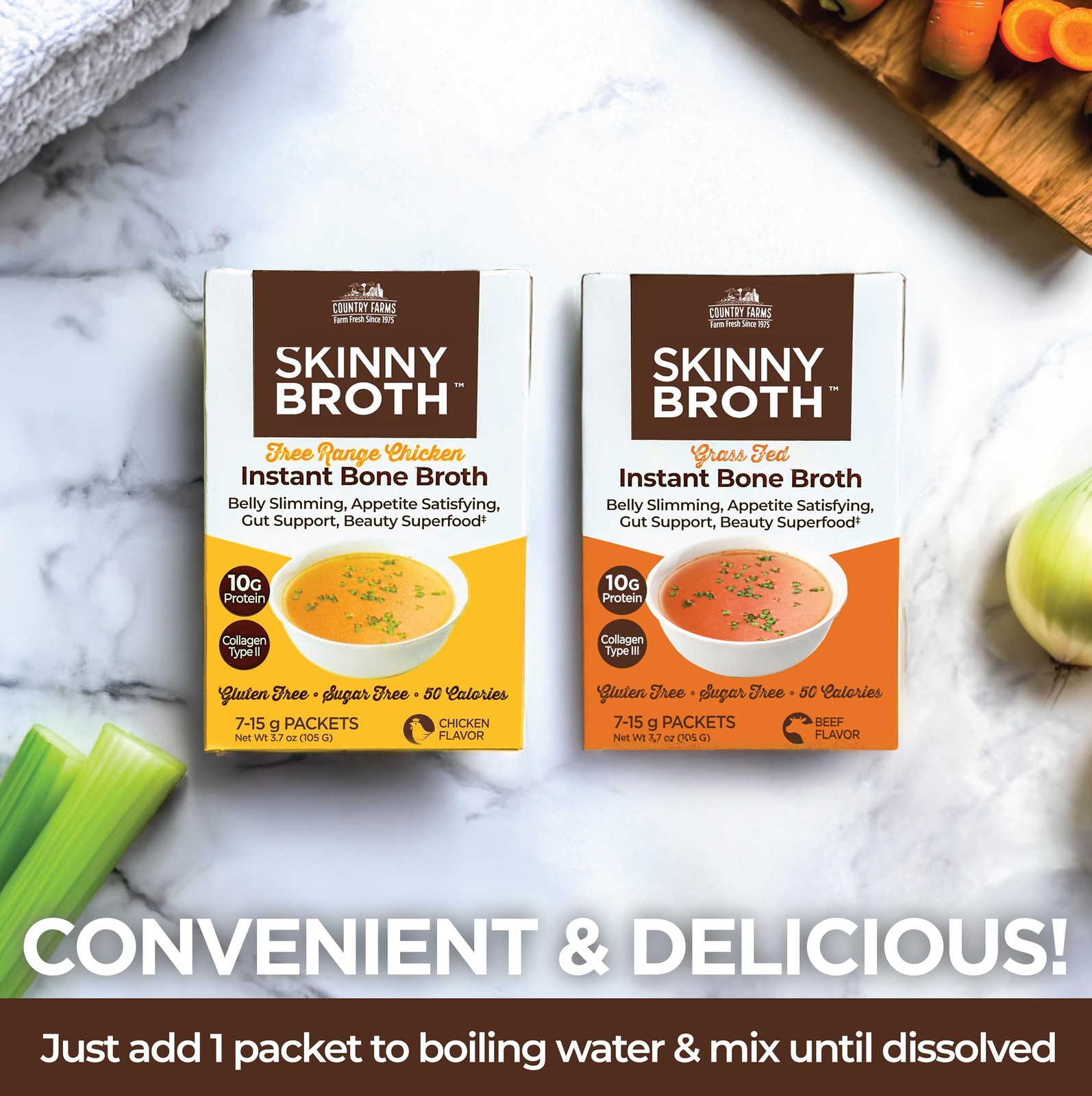 Country Farms Skinny Broth 7-Day Plan, Instant Chicken 7 Count (Pack of 2)