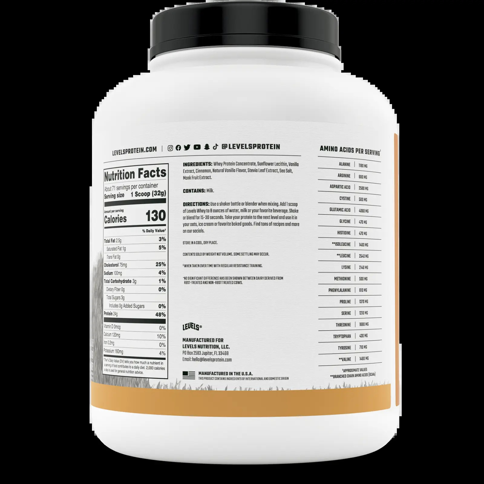 Levels Whey Protein, Grass Fed, No Artificials, 24G of Protein
