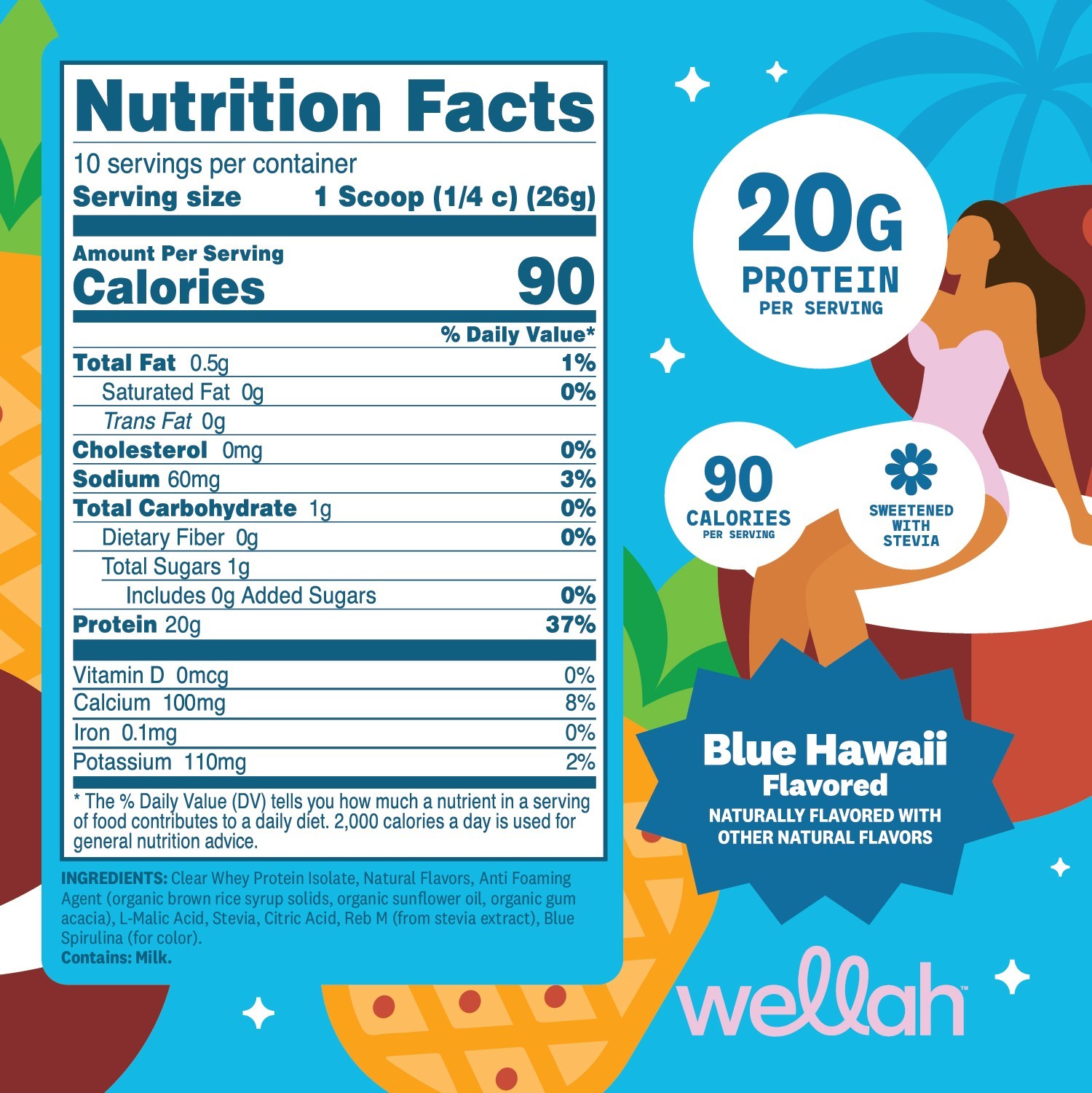Wellah Clear Whey Protein Isolate Powder (Blue Hawaii) 10 Servings