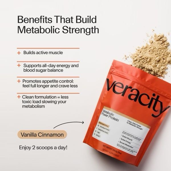 Veracity Metabolic Power Plant-Based Protein Powder Vanilla Cinnamon 19 oz Vegan