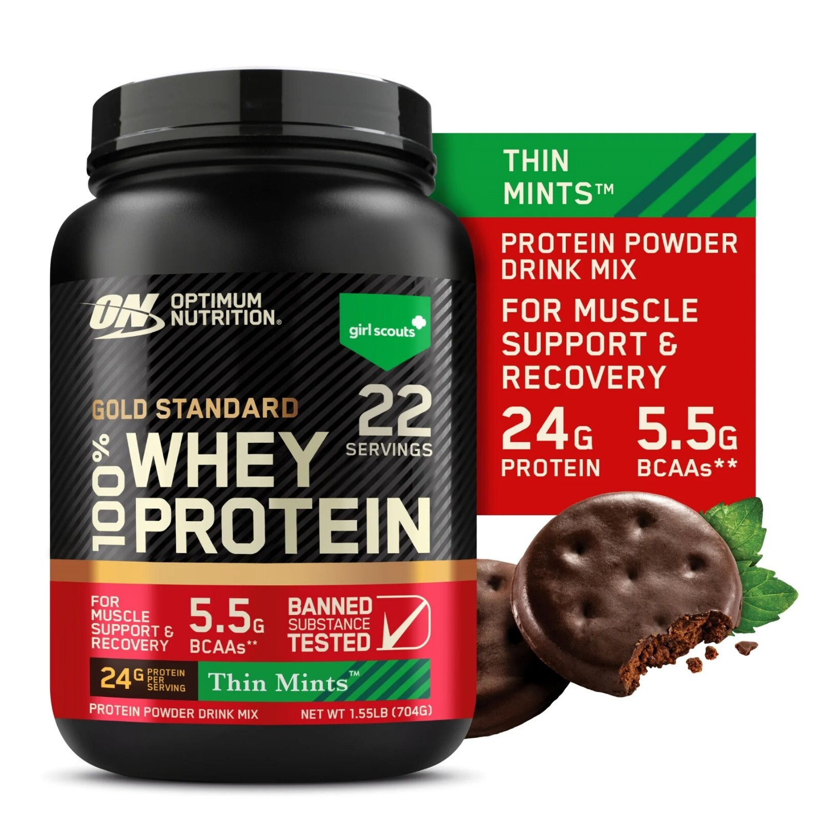 2 pack Optimum Nutrition, Gold Standard 100%,Girl Scout Thin Mint Cookie 1.5lb