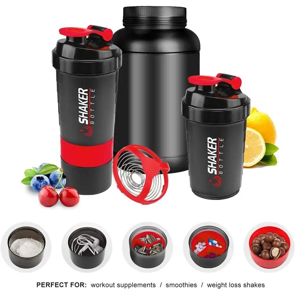500ml Protein Shaker Bottle Layered Powder Storage Water Bottle Wire Ball