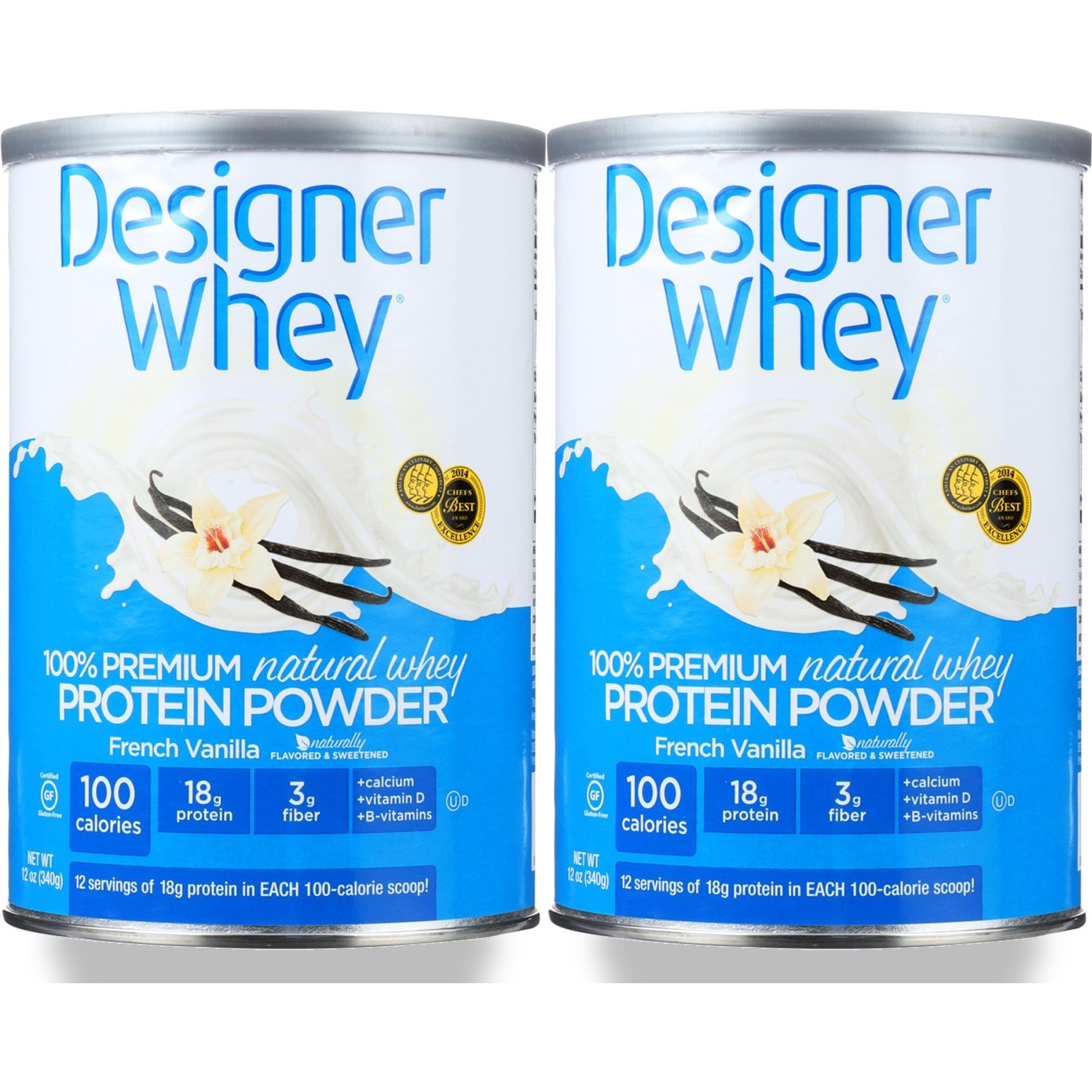 Designer Whey French Vanilla 100% Premium Natural Protein Powder 12 Oz 2 Pack