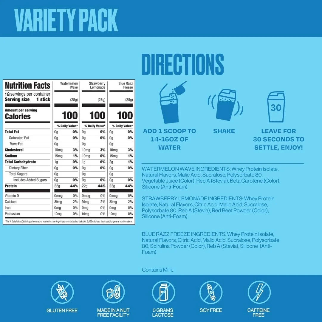 SEEQ Clear Protein Powder Sample Pack – 18 On-The-Go Sticks – 22g Clear Whey …