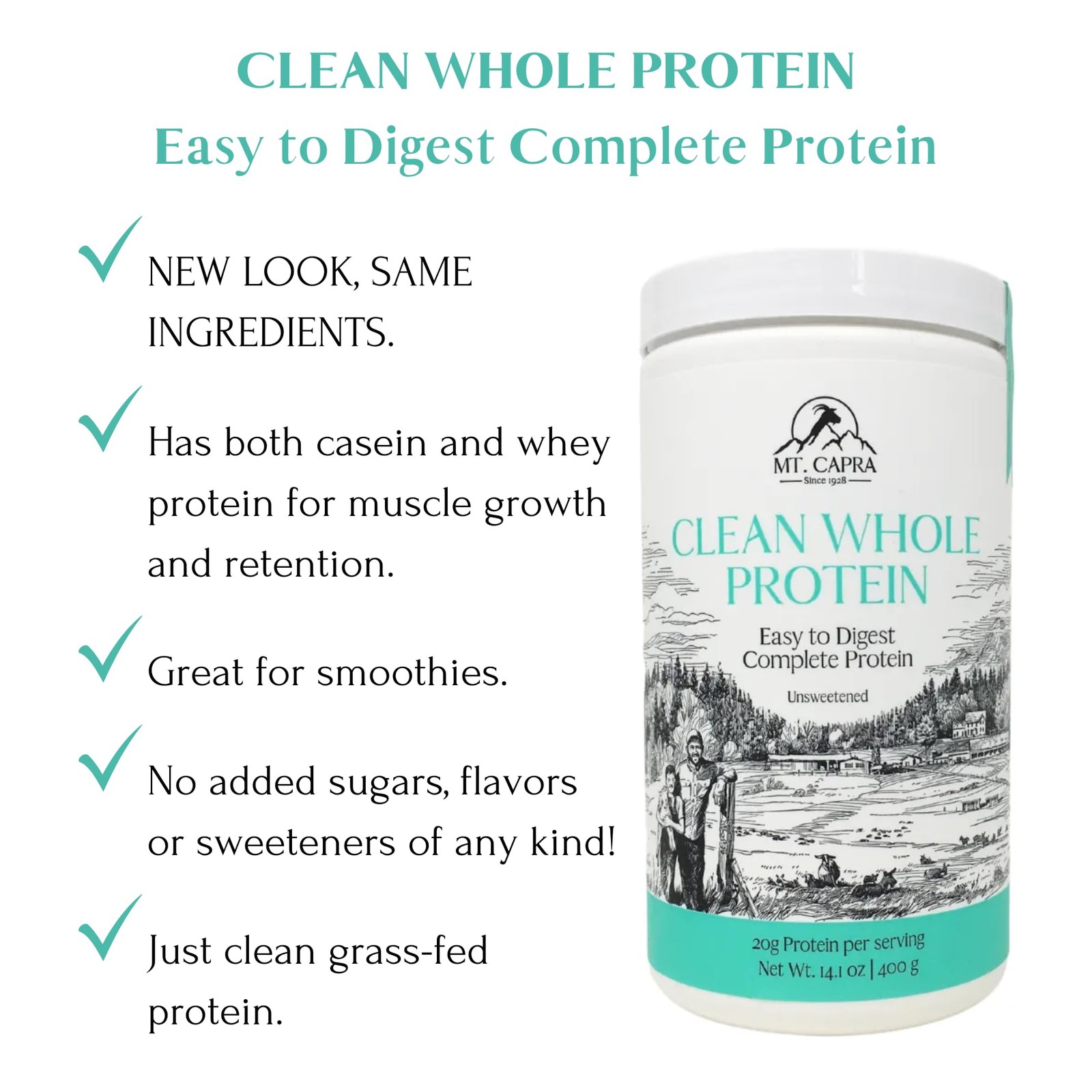 Mt. Capra Clean Whole Protein | Grass-Fed Goat Protein with Whey and Casein P…