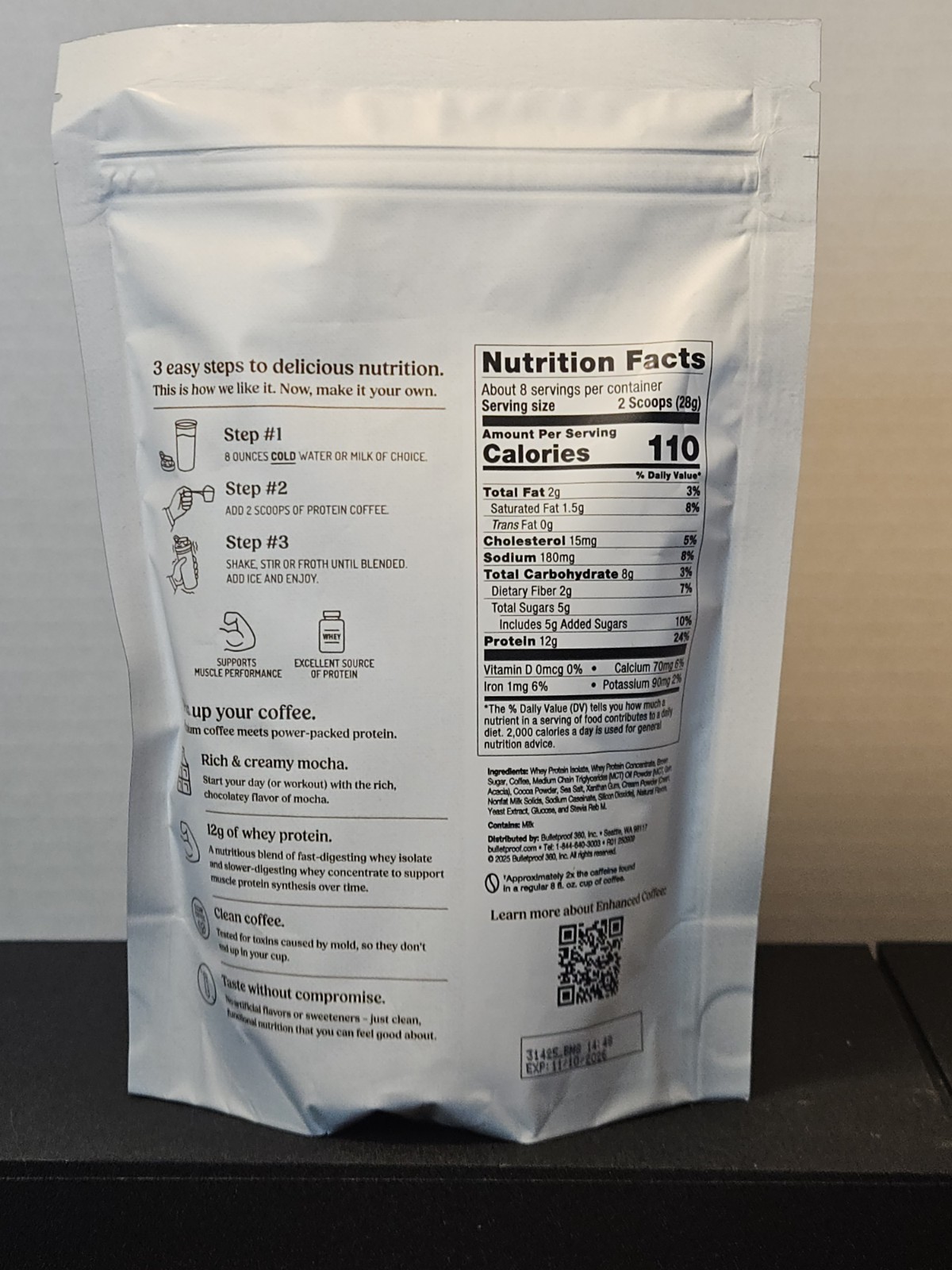 Bulletproof High Protein Iced Coffee Mocha Whey Protein Instant Coffee 8 Serving