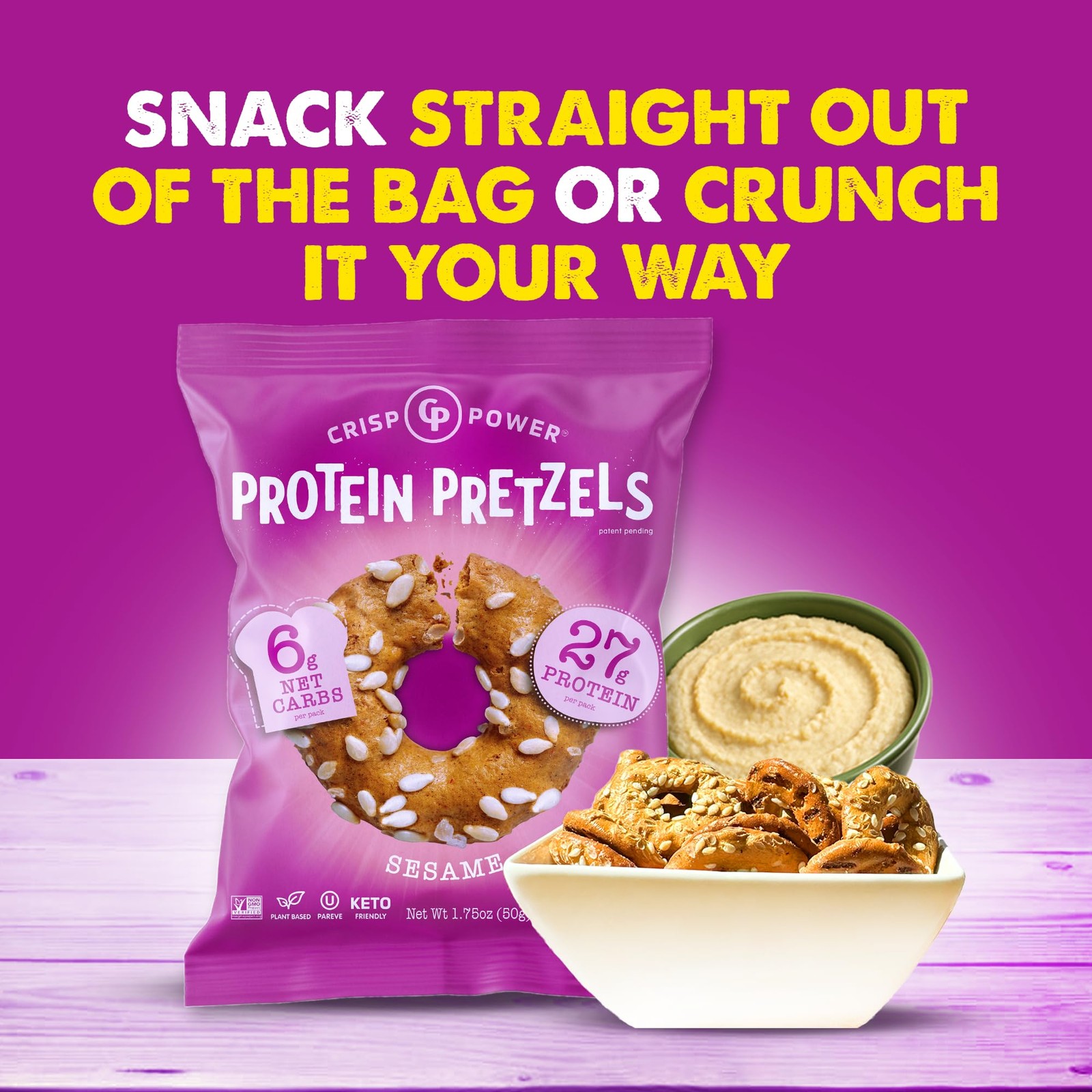 Crisp Power Protein Pretzels Variety Pack Sea Salt Vegan Keto Snack Plant Based