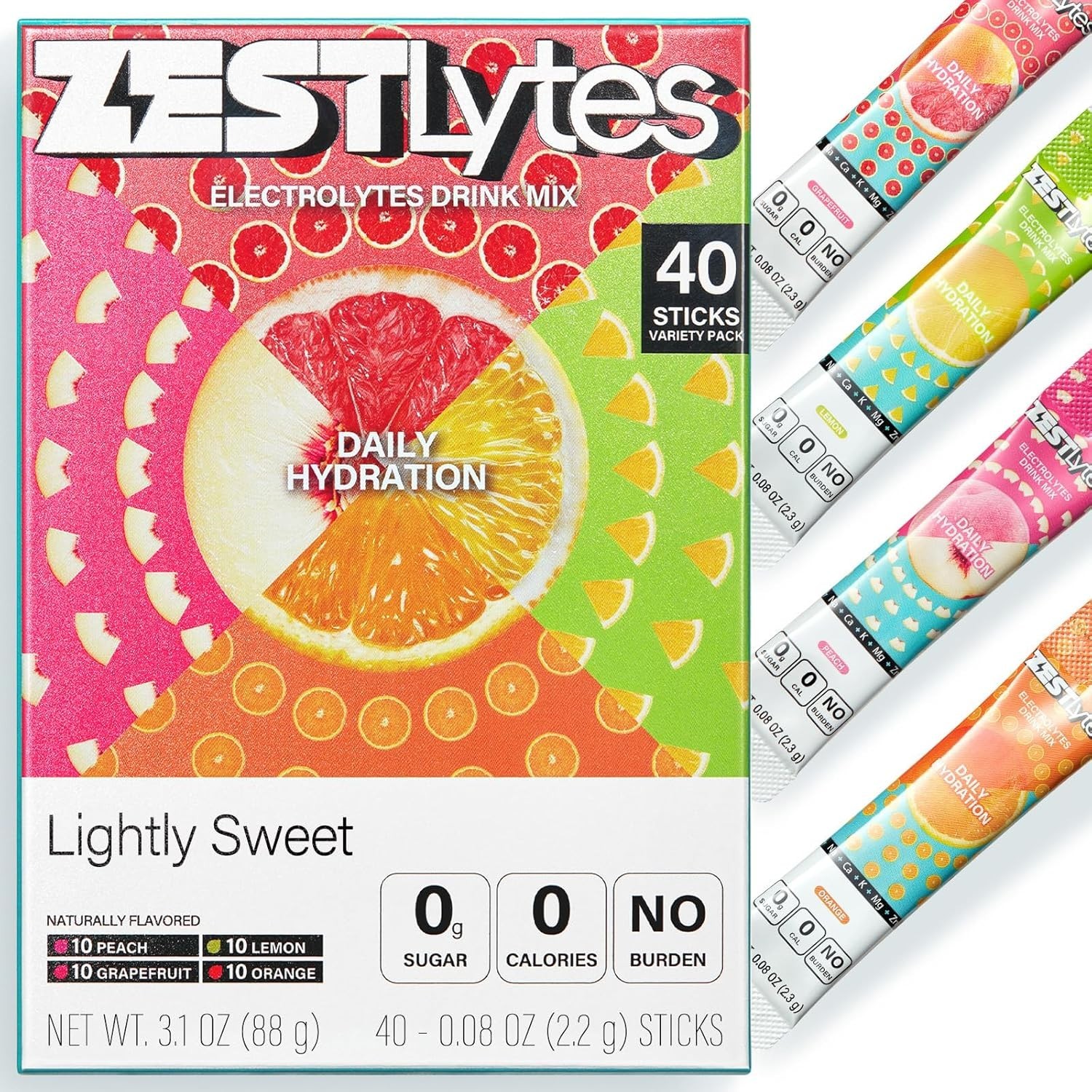 Lightly Sweet Electrolyte Drink Mix | 40 Sticks of 5 Electrolytes & 5 Vitamins