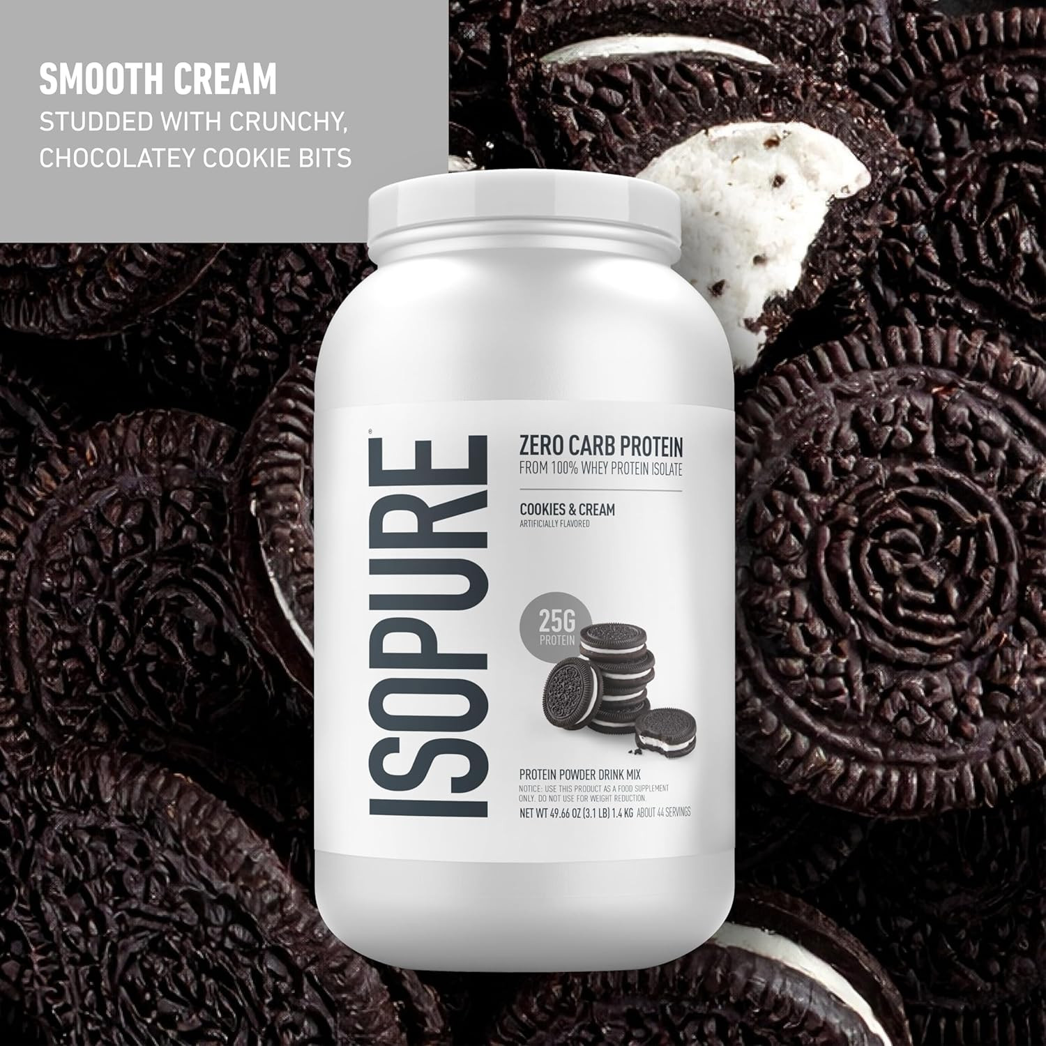 Isopure Zero Carb Whey Isolate Protein Cookies & Cream 3 lbs 25g 44 Servings