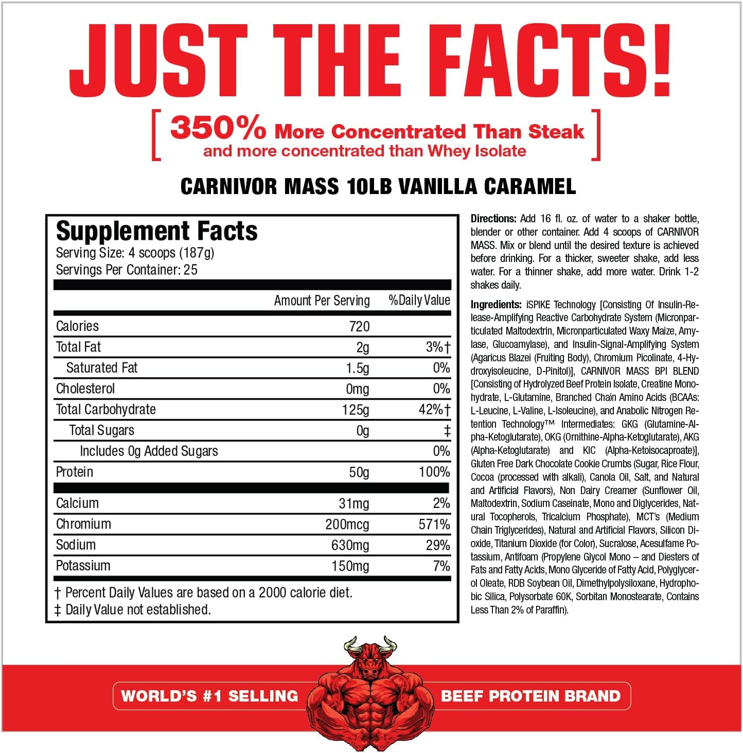 Carnivor Mass Anabolic Beef Protein Gainer, Vanilla Caramel, 10 Pounds