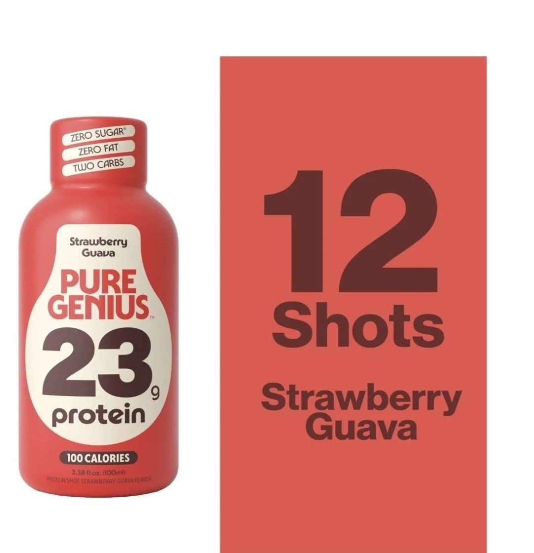 12 PACK Pure Genius Strawberry Guava Protein Shots 23g KETO Gluten & Sugar Free
