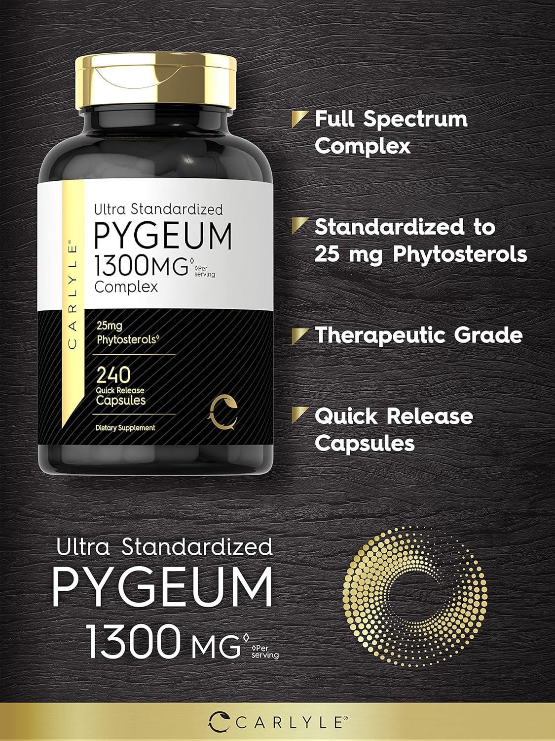 Carlyle Pygeum Supplement 1300mg | 240 Capsules | Non-GMO, Gluten Free | Bark