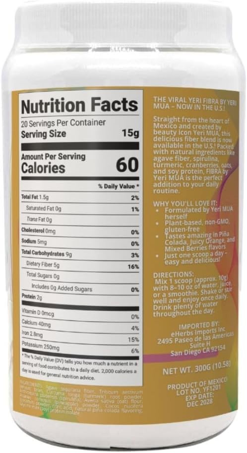 Yeri Fibra Fiber Exotic Wheat and Soy Protein, 300g Fibras Virales de YeriMua