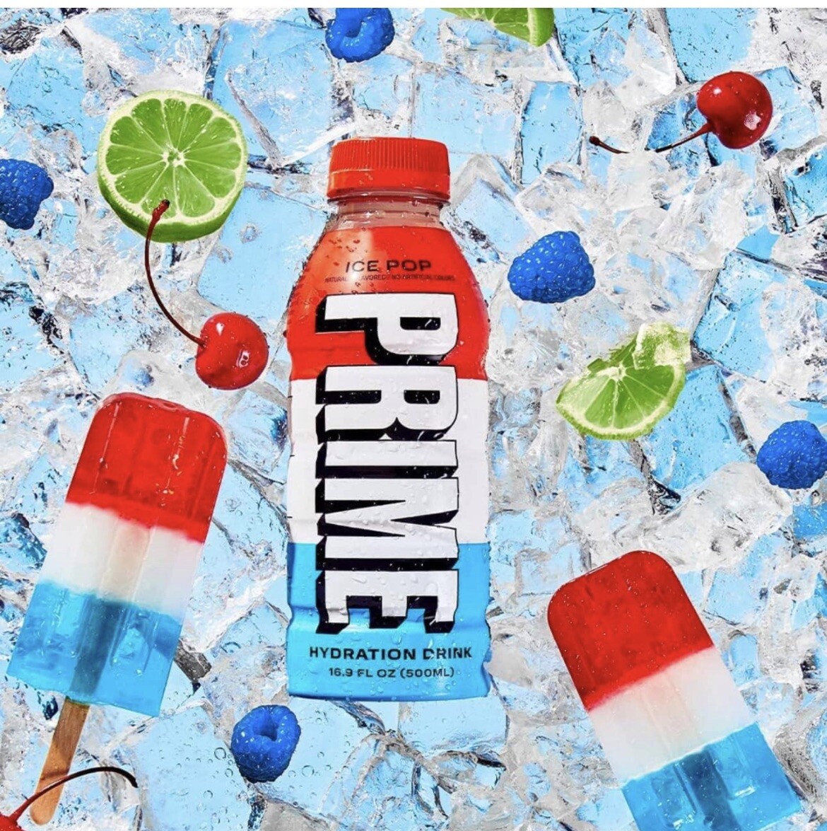 Prime Hydration Drink Ice Pop Flavor 16.9oz Bottles (8 Pack) Logan Paul KSI 🔥