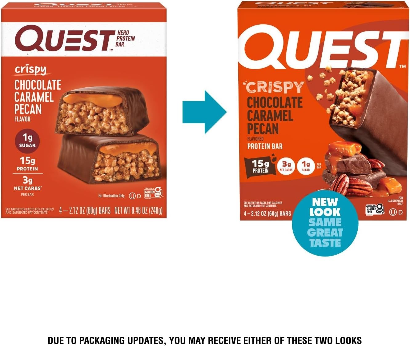 Quest Nutrition Crispy Chocolate Caramel Pecan Hero Protein Bar, 15g Protein, 1g