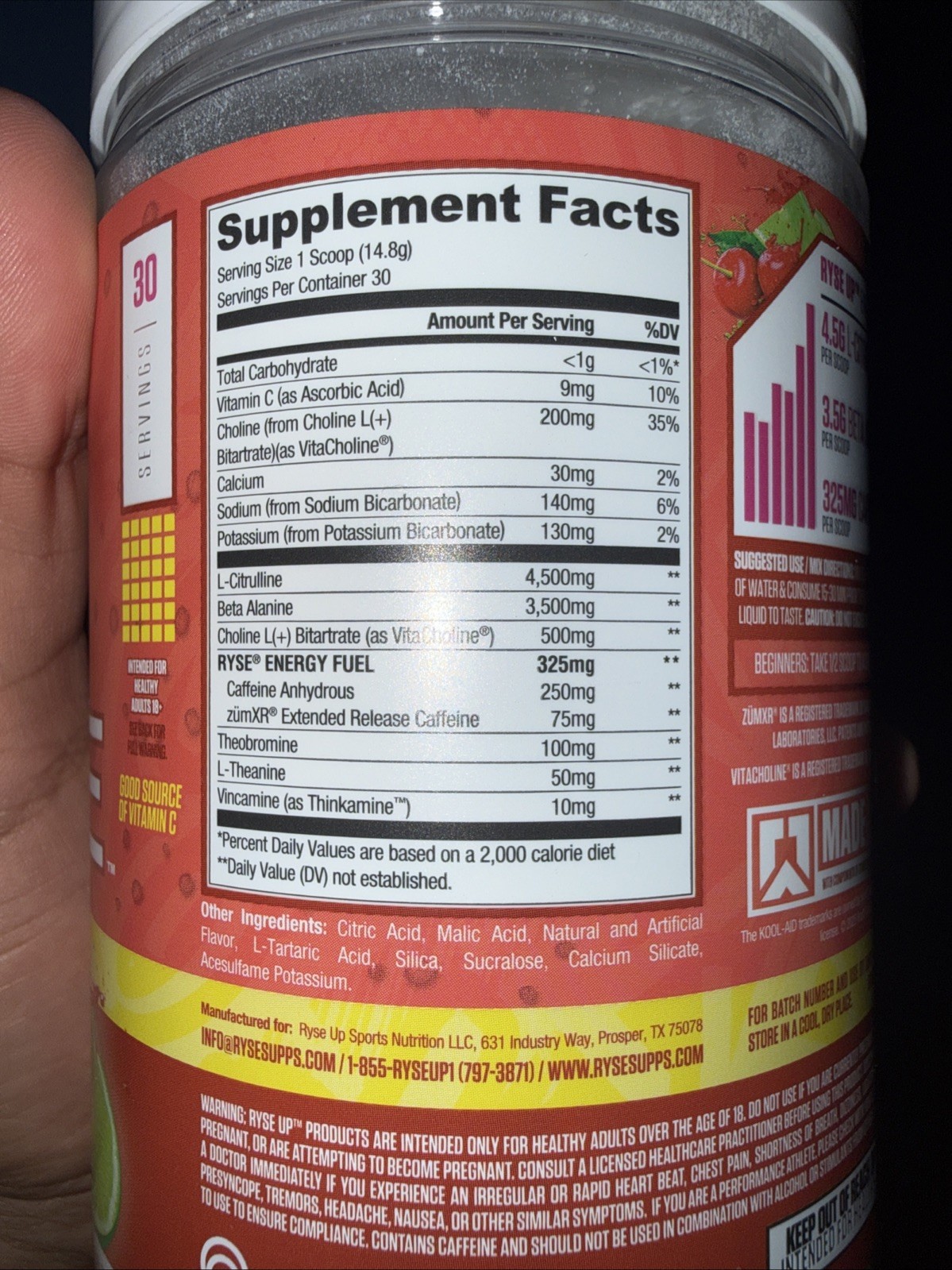 Ryse Loaded Pre-Workout Cherry Ring Pop 30 Servings Energy Pump Focus Gym