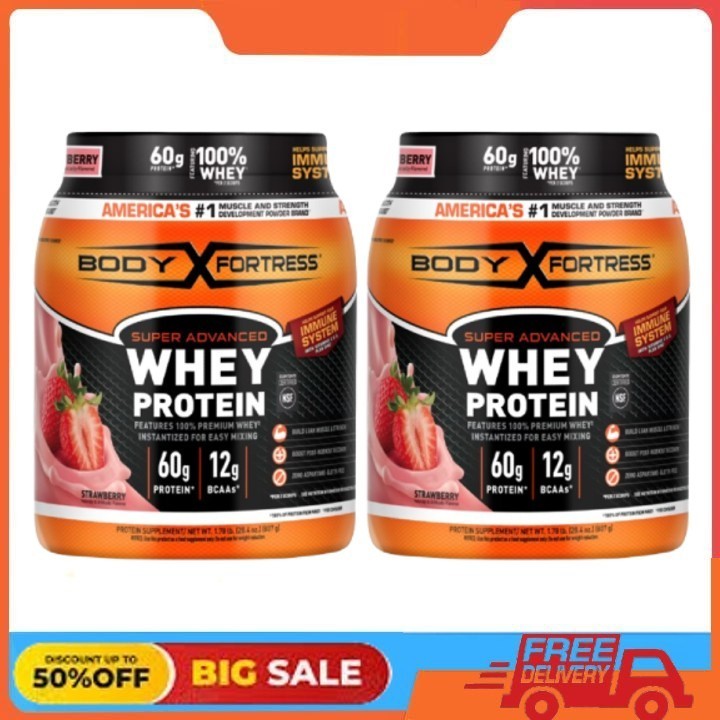 2 Pack Body Fortress Super Advanced Whey Protein Powder, Strawberry, 1.78 lbs