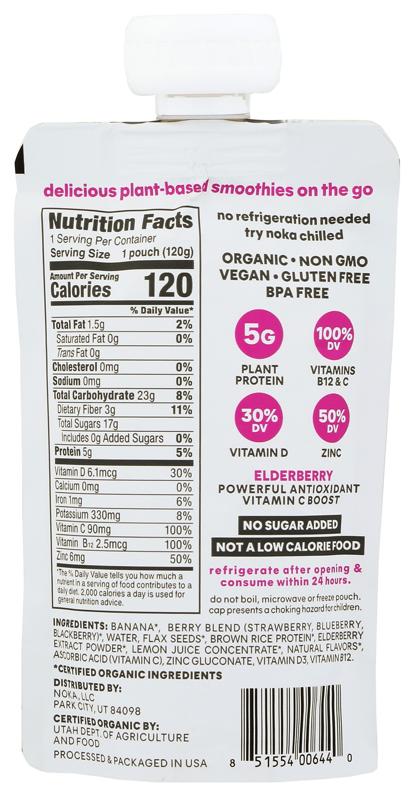 Noka Superfood Smoothie Super Berry Plant Protein Drink 4.22 Oz 6 Pack