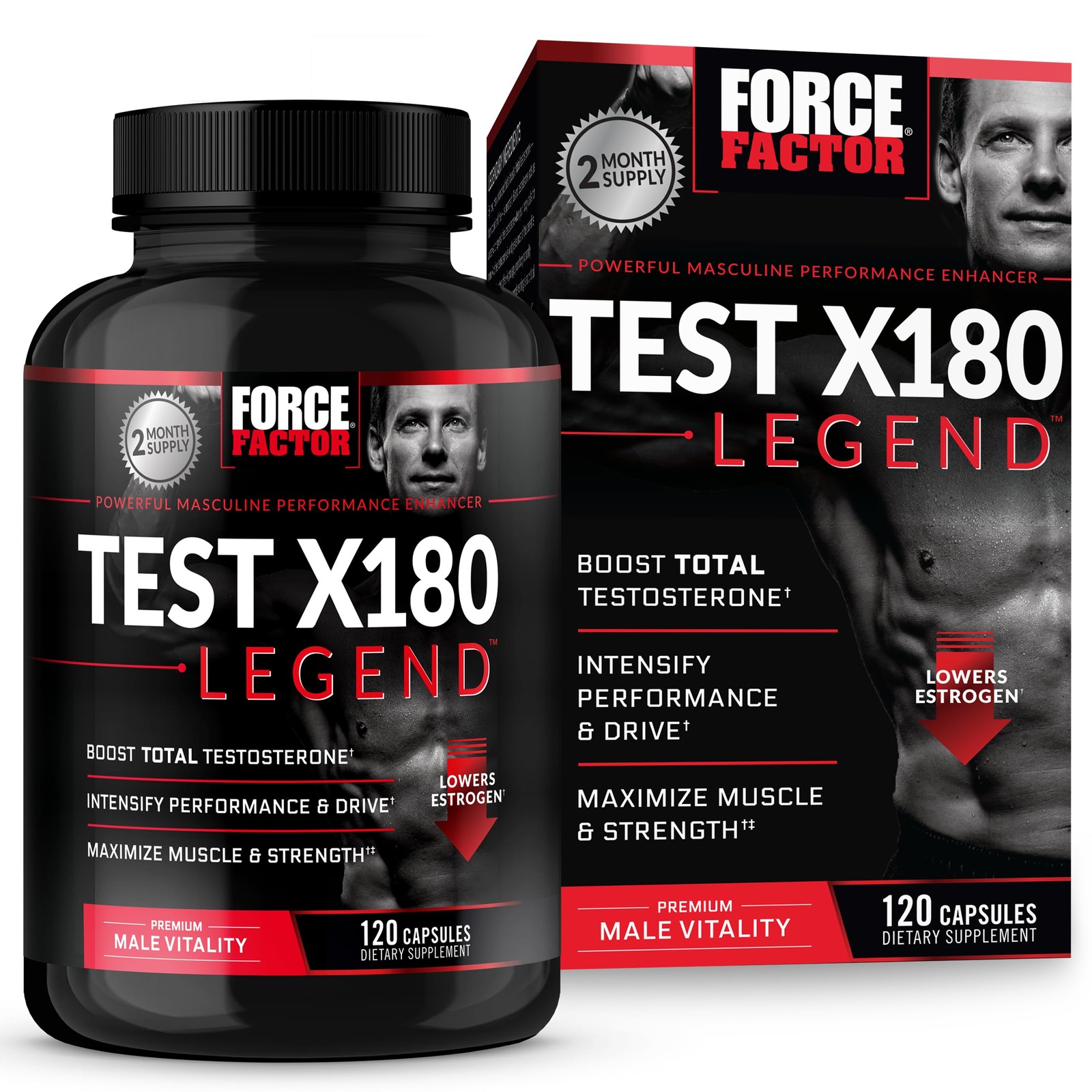 Force Factor Test X180 Legend Testosterone 120 Count (Pack of 1), Black