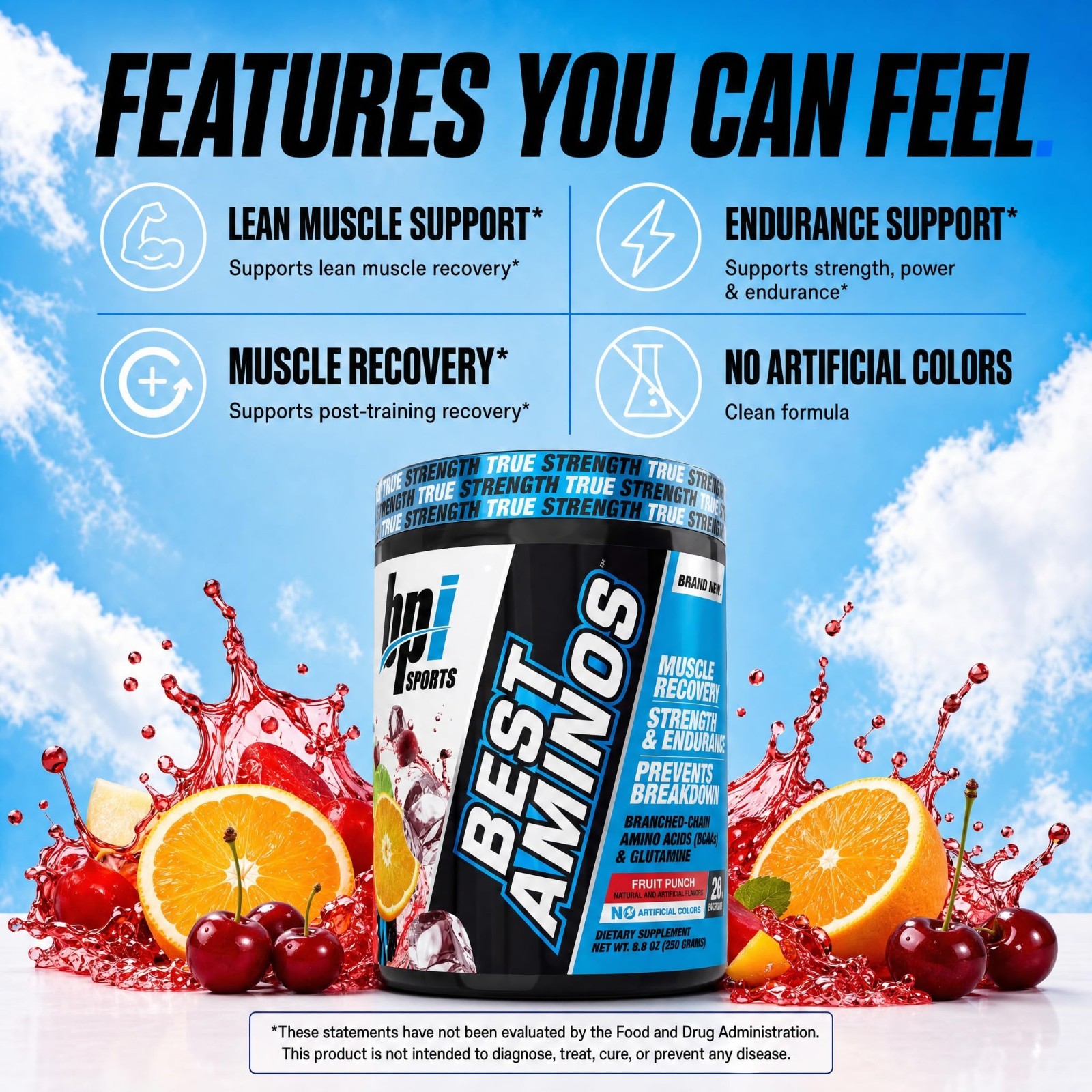 BCAA Powder for Post Workout Recovery – Amino Acids & Glutamine Drink, 25 Servin